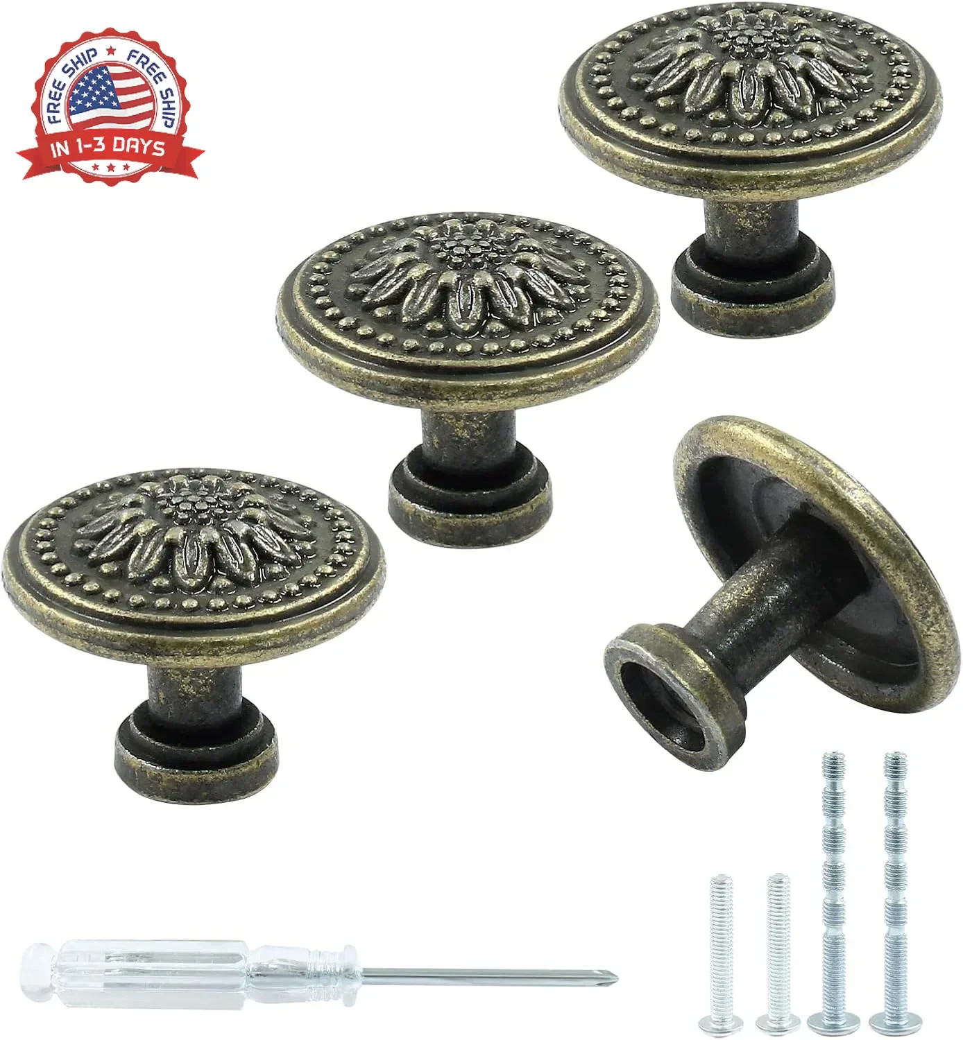 Antique Bronze Cabinet Knobs 30mm Zinc Alloy Drawer Pulls 4 Pcs for Furniture Up