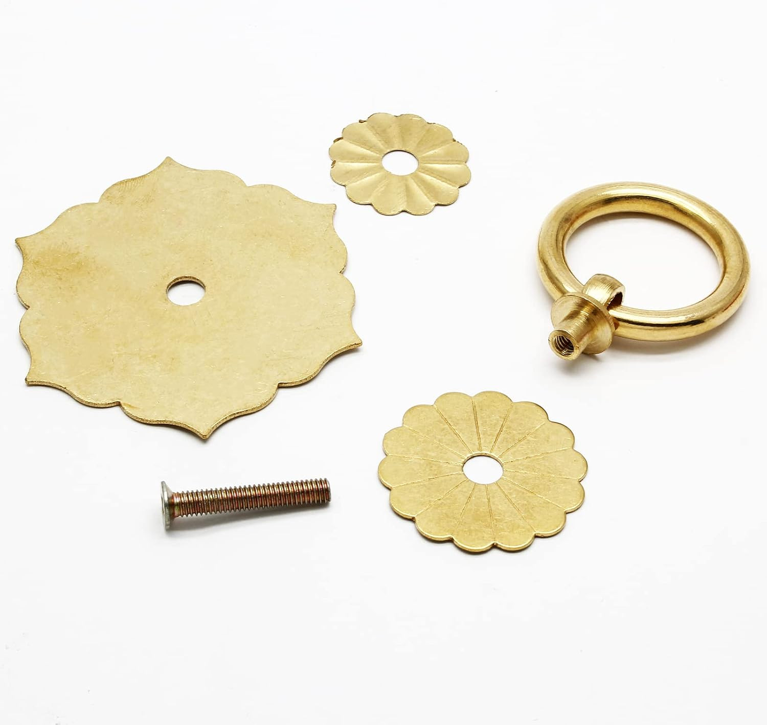 4Pcs Antique Brass Ring Pulls Flower Shape Cabinet Knobs Drawer Pulls With Screw