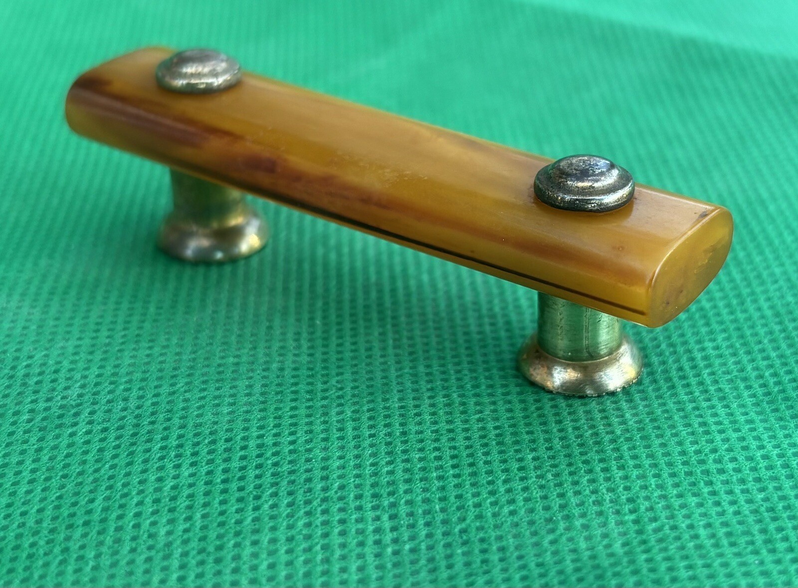 Art Deco Antique Hardware Brass & Tortoise Amber Bakelite Drawer Pull 2”centers