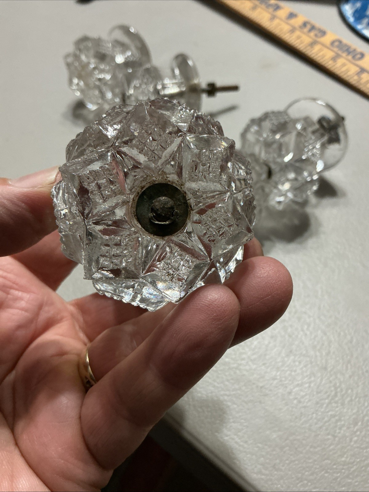 AMAZING RARE EMPIRE CUT GLASS PULL BEAUTIFUL OLD ANTIQUE PRICED EACH.