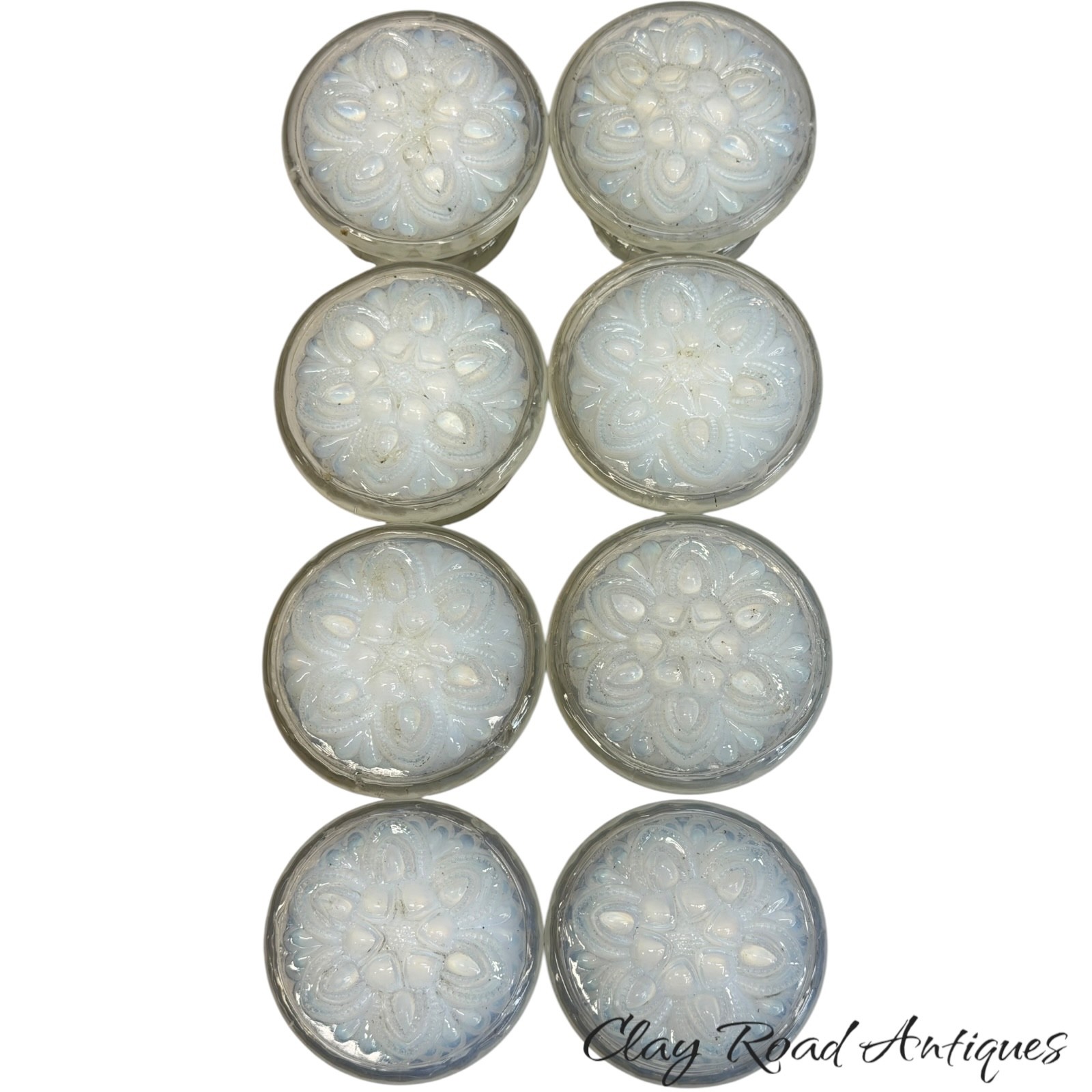 antique empire pressed glass opalescent knobs set 8 classical 1820 sheraton