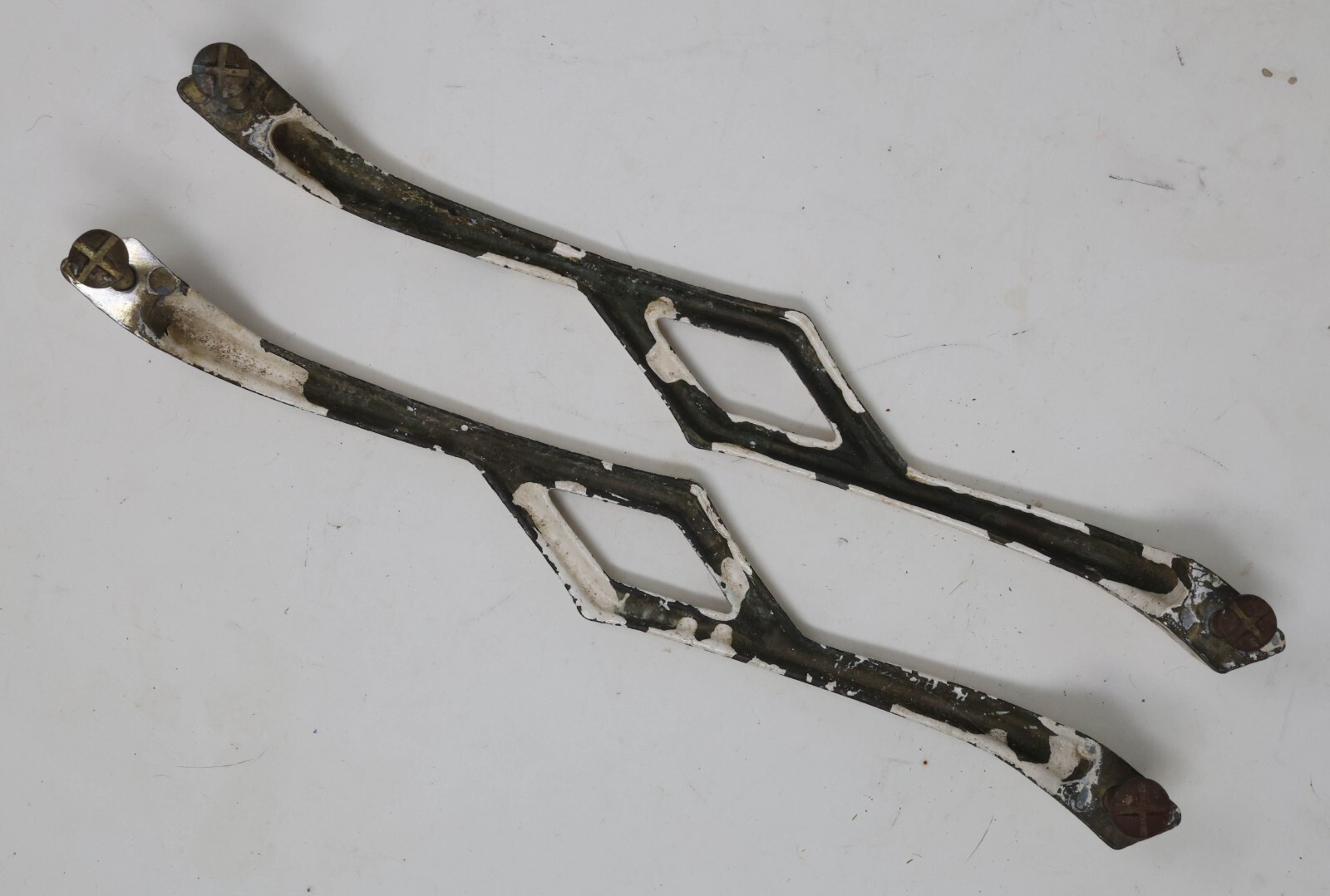 Antique Matching Pair Drawer Pulls Handles 8-1/8″ Long 7-3/8″ CTC Painted Brass