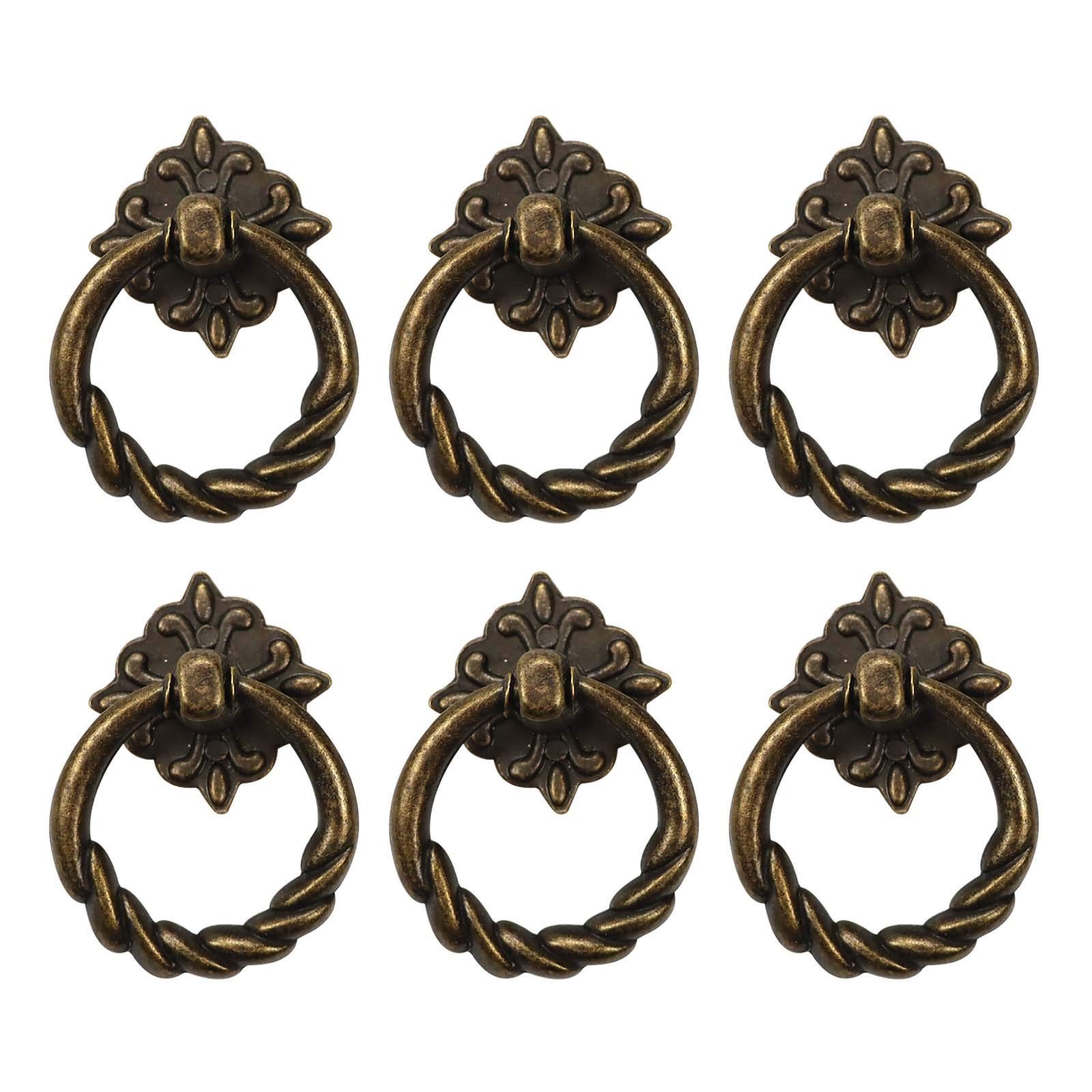 6pcs Vintage Bronze Drop Ring Knobs Pulls Handles for Dresser Drawer Antique