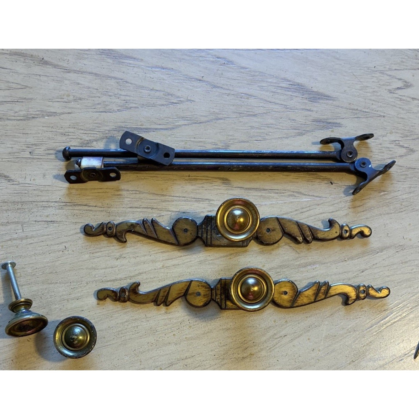 VTG Solid Brass Ornate Drawer Backplates, Steel Casement Window Stays Pins Knobs