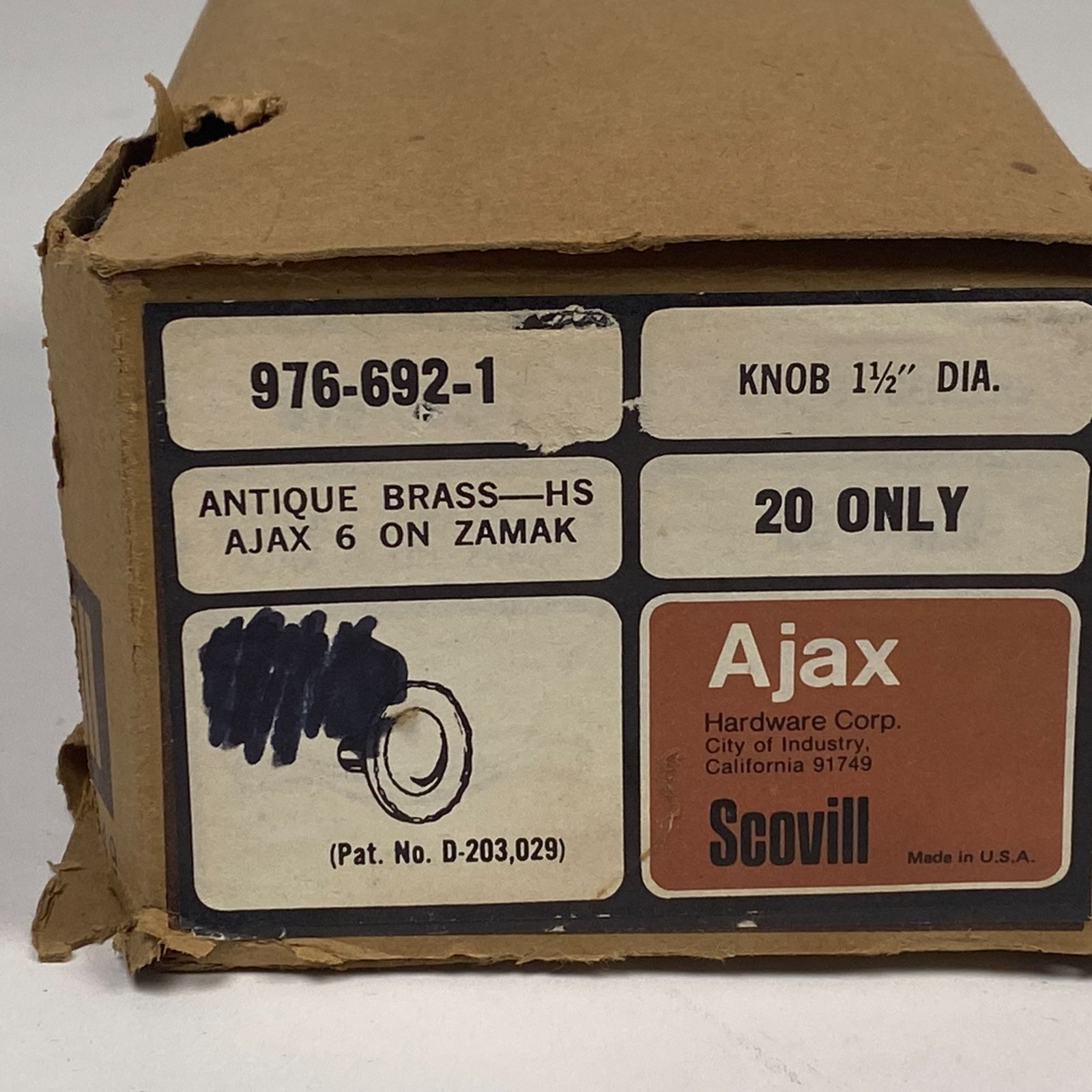 Lot of 4 Vintage Ajax Knobs Drawer Cabinet Jewelry Antique Brass Style 976