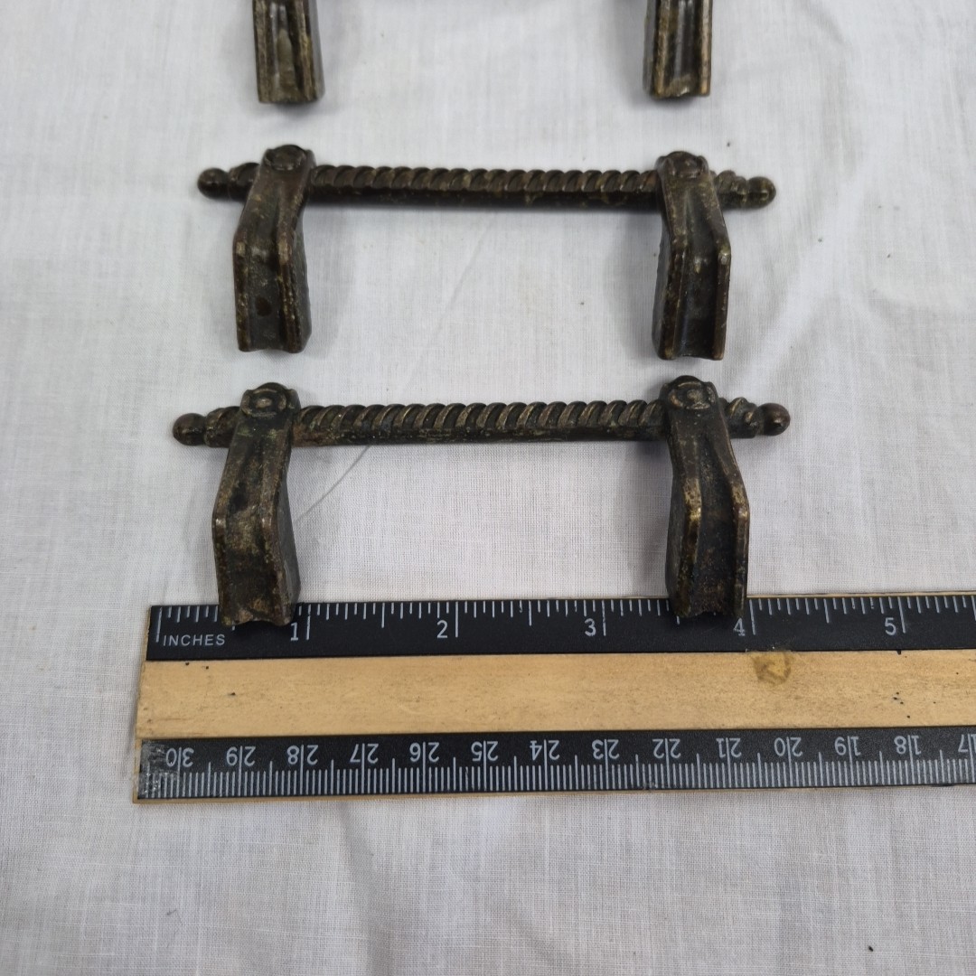 Vintage 1970s Lot of 4 Ajax 958 Espana Rope Drawer Pulls 4.5in Brass Tone Metal