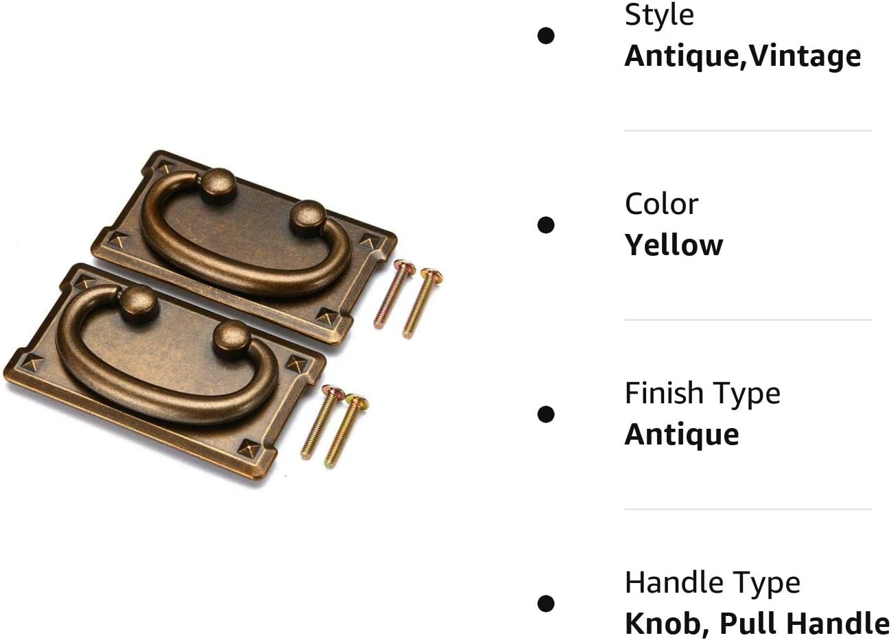 2Pcs Antique Bronze Ring Pull Handles Knobs Hardware for Dresser Cabinet Yellow