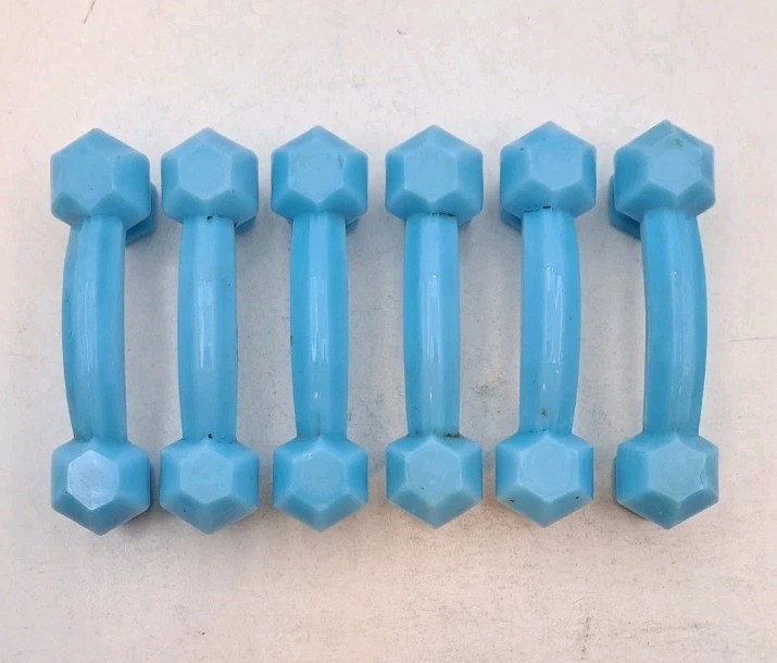 Antique Blue Milk Glass Handles Depression Glass Drawer Handle Hardware Lot of 6