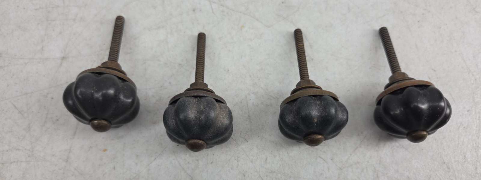 Vintage Lot of 6 Black Porcelain Floral Cabinet Knobs Drawer Pulls Handles