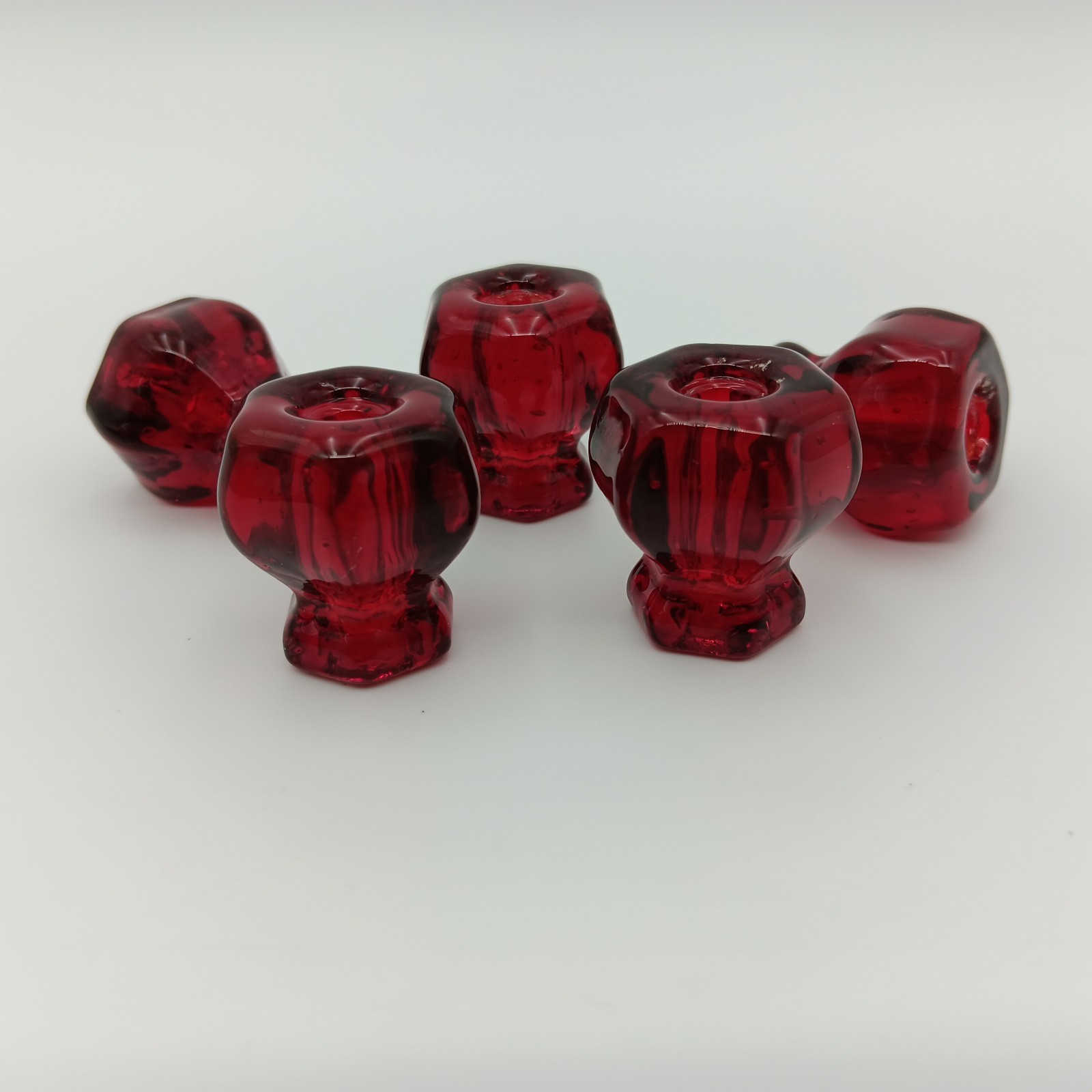 Set Of 5 Ruby Red Glass Drawer Pulls Cabinet Knobs Handles 1″ Wide Vintage Style