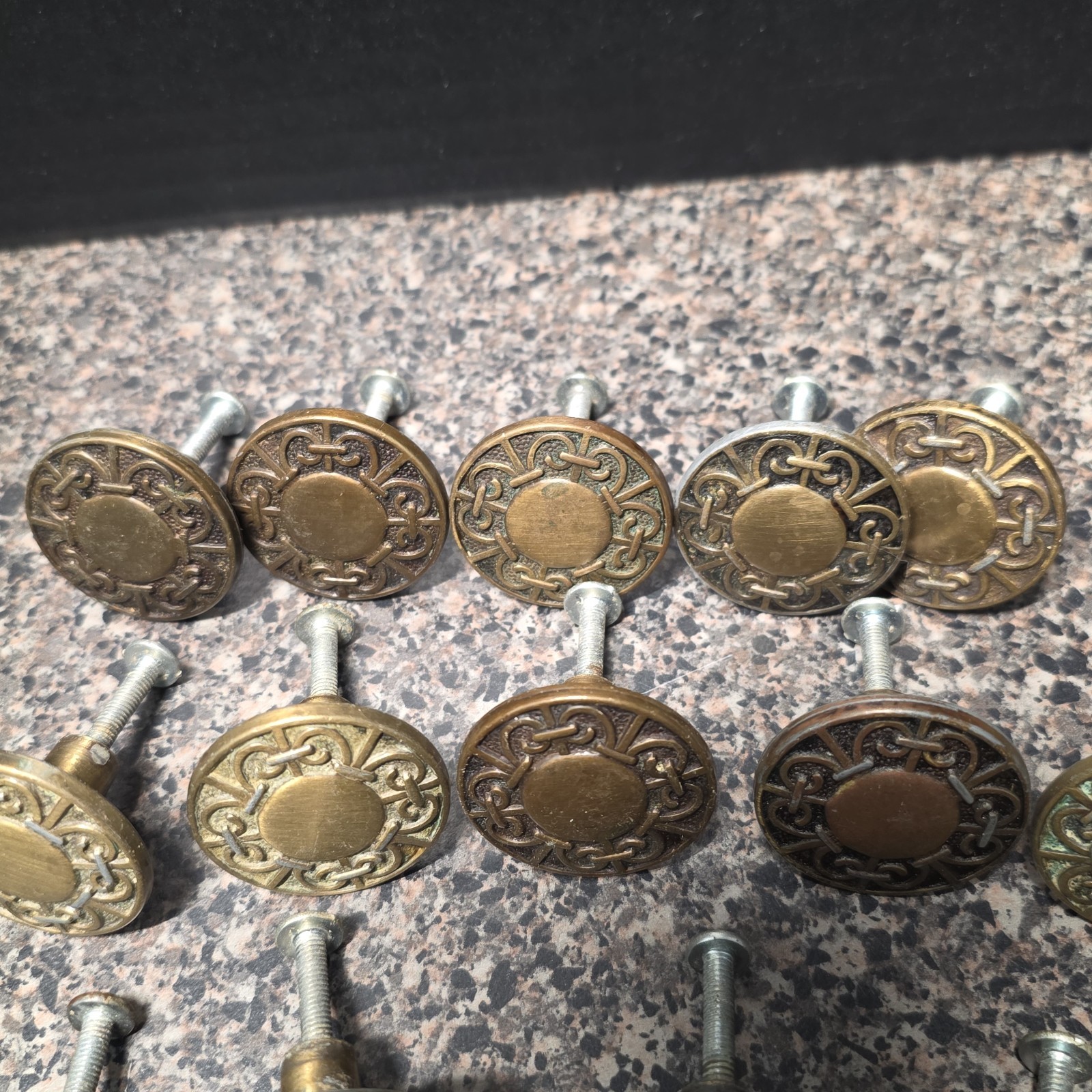 Vintage 1960s Amerock Carriage House Cabinet Knobs Lot Of 29 Mixed Finish 1-3/8″