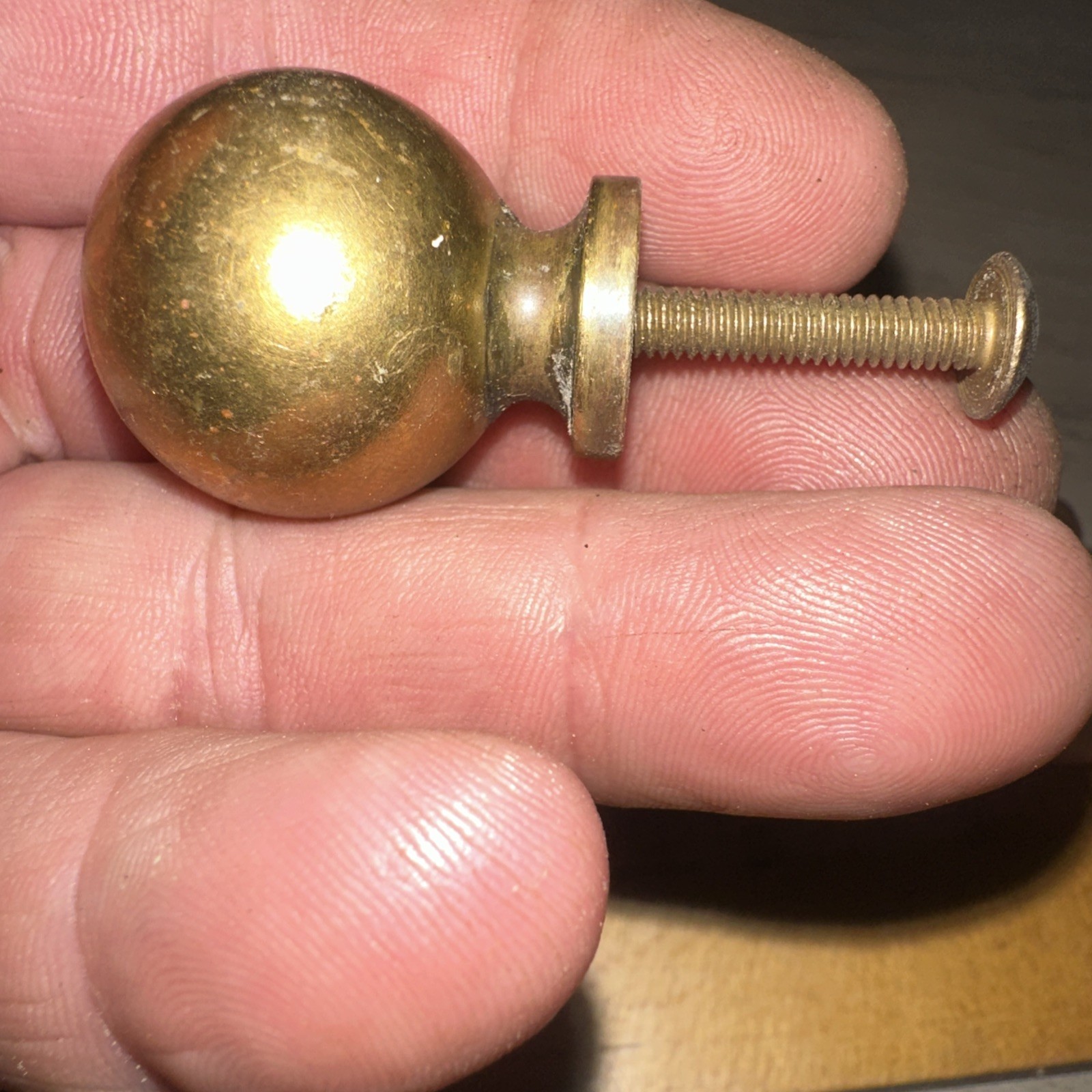 4 Solid Brass Drawer Pulls Round Cannon Ball Style Nice Patina! #3