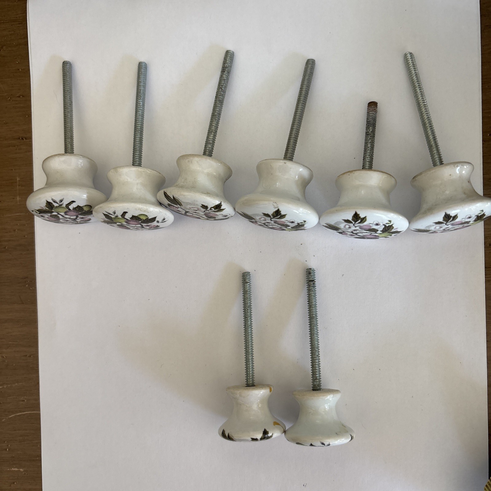 Vtg Porcelain Pulls/Knobs, White Painted Cherry Blossom Floral Design~Lot of 8