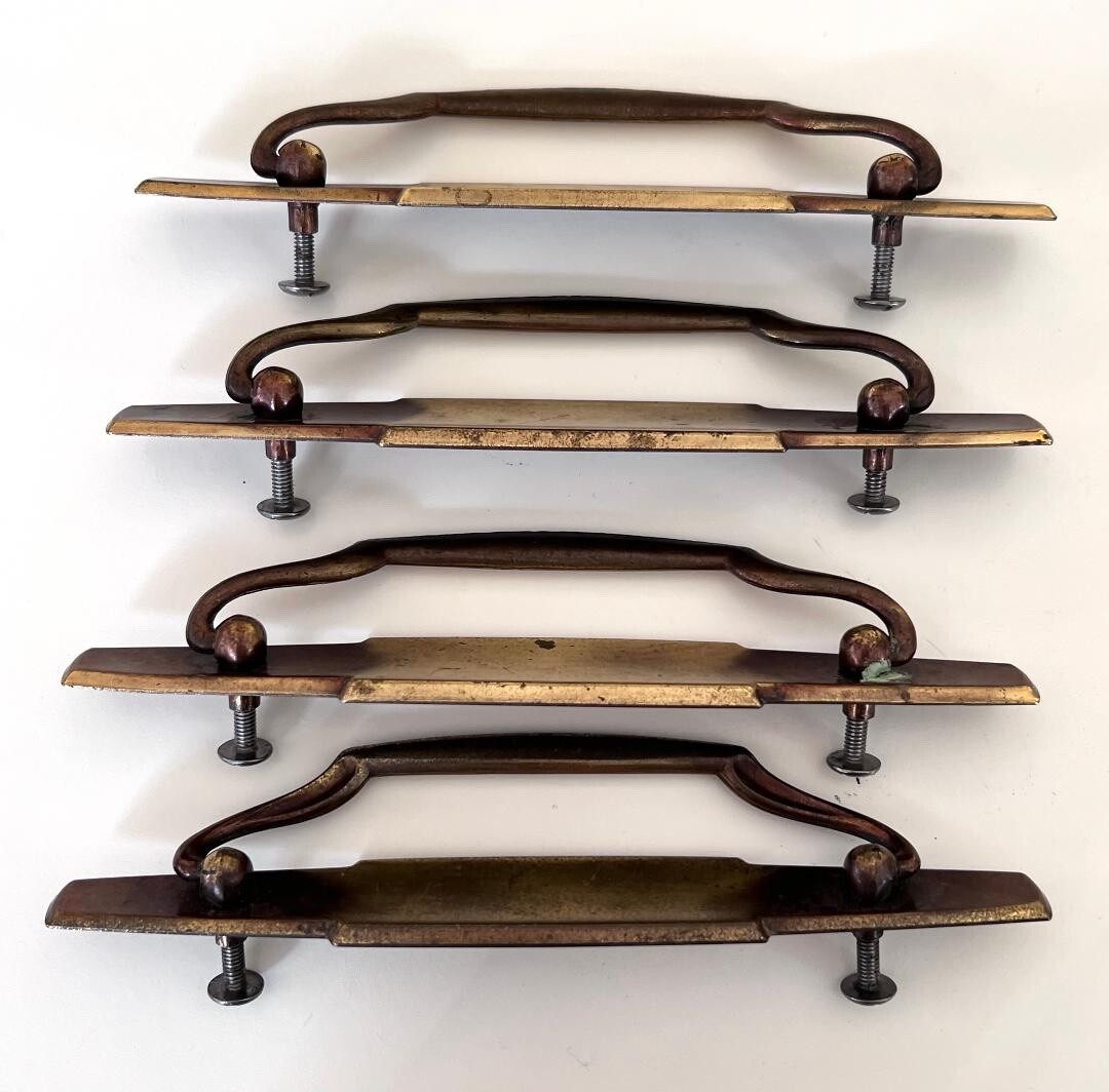 (4) Mid-Century Dresser Drawer Drop Handle Pulls 7″ Long / 4.5″ Screw To Screw