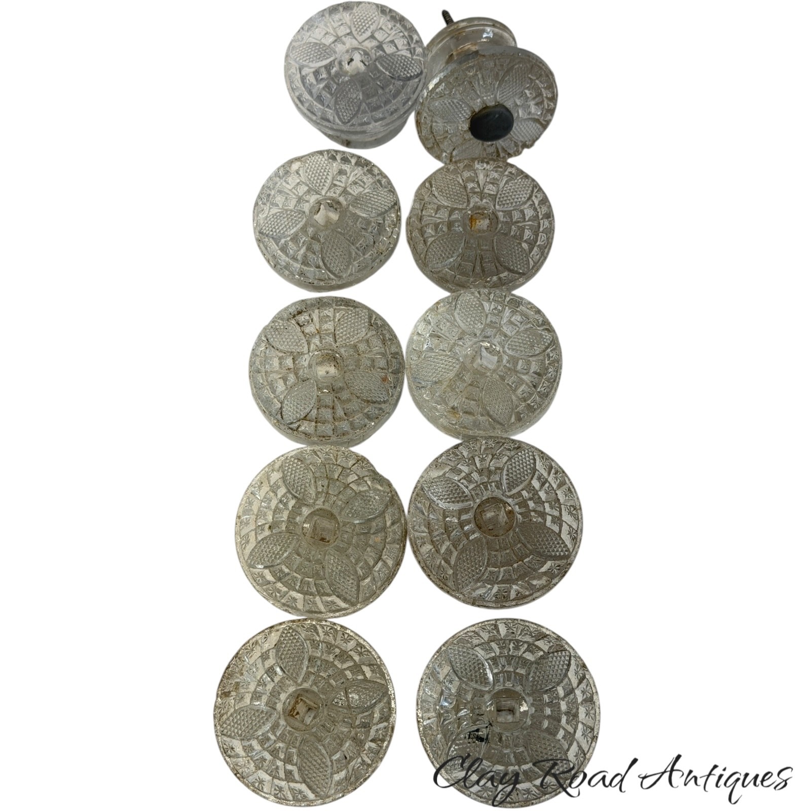 antique empire pressed glass Boston sandwich knobs set 10 classical sheraton