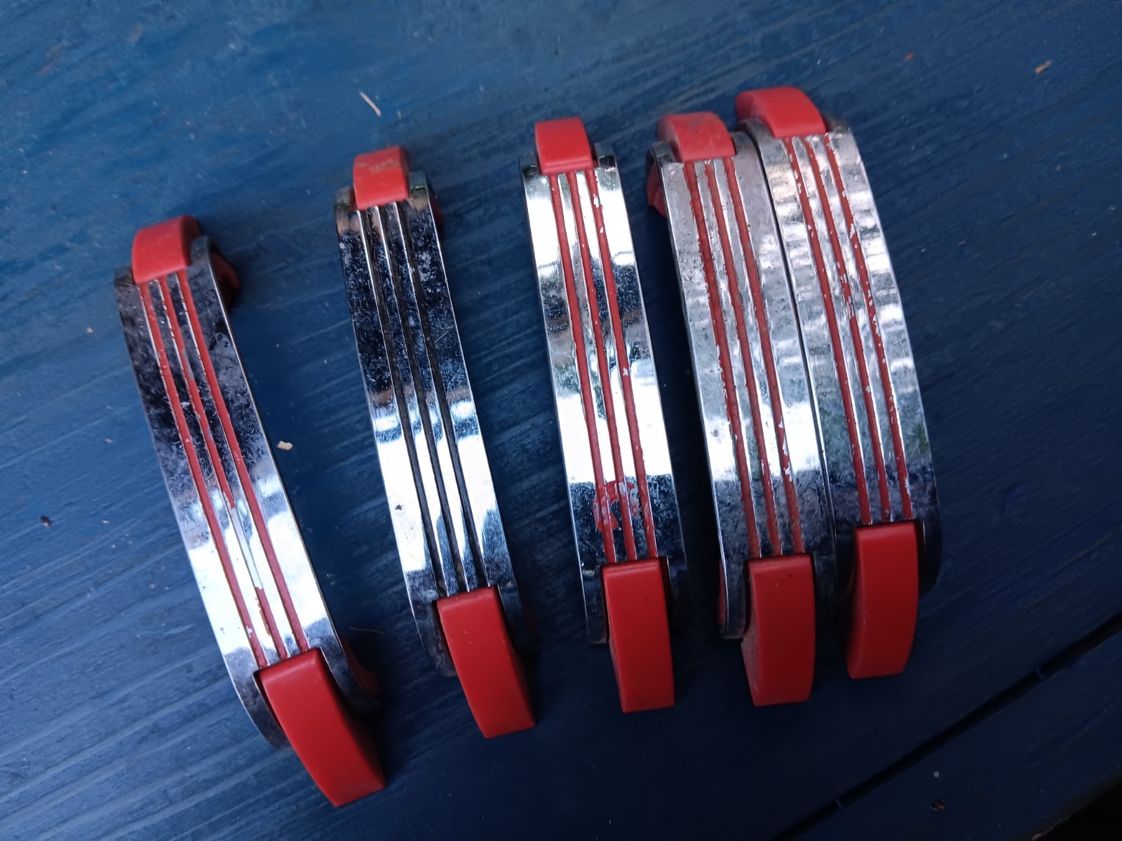 Vintage Drawer Cabinet Pulls Nickel & Red Lot Of 5