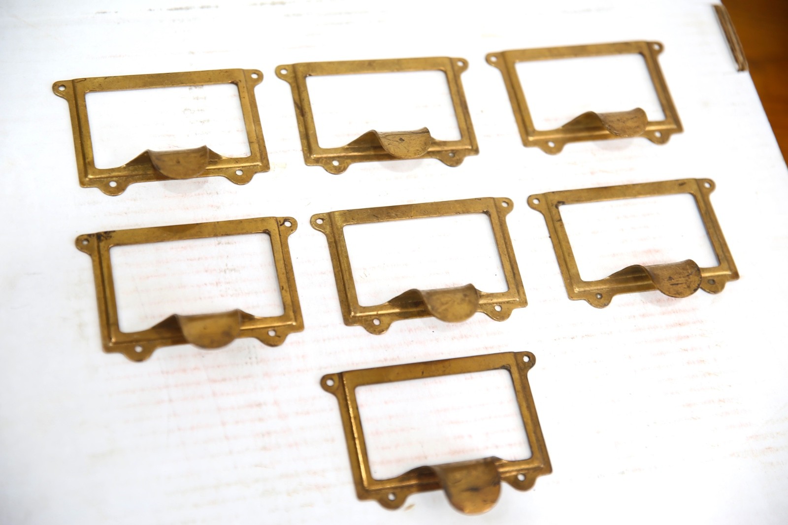 Vintage Card Catalog Brass Drawer Pull Label Card name Holder apothecary cabinet