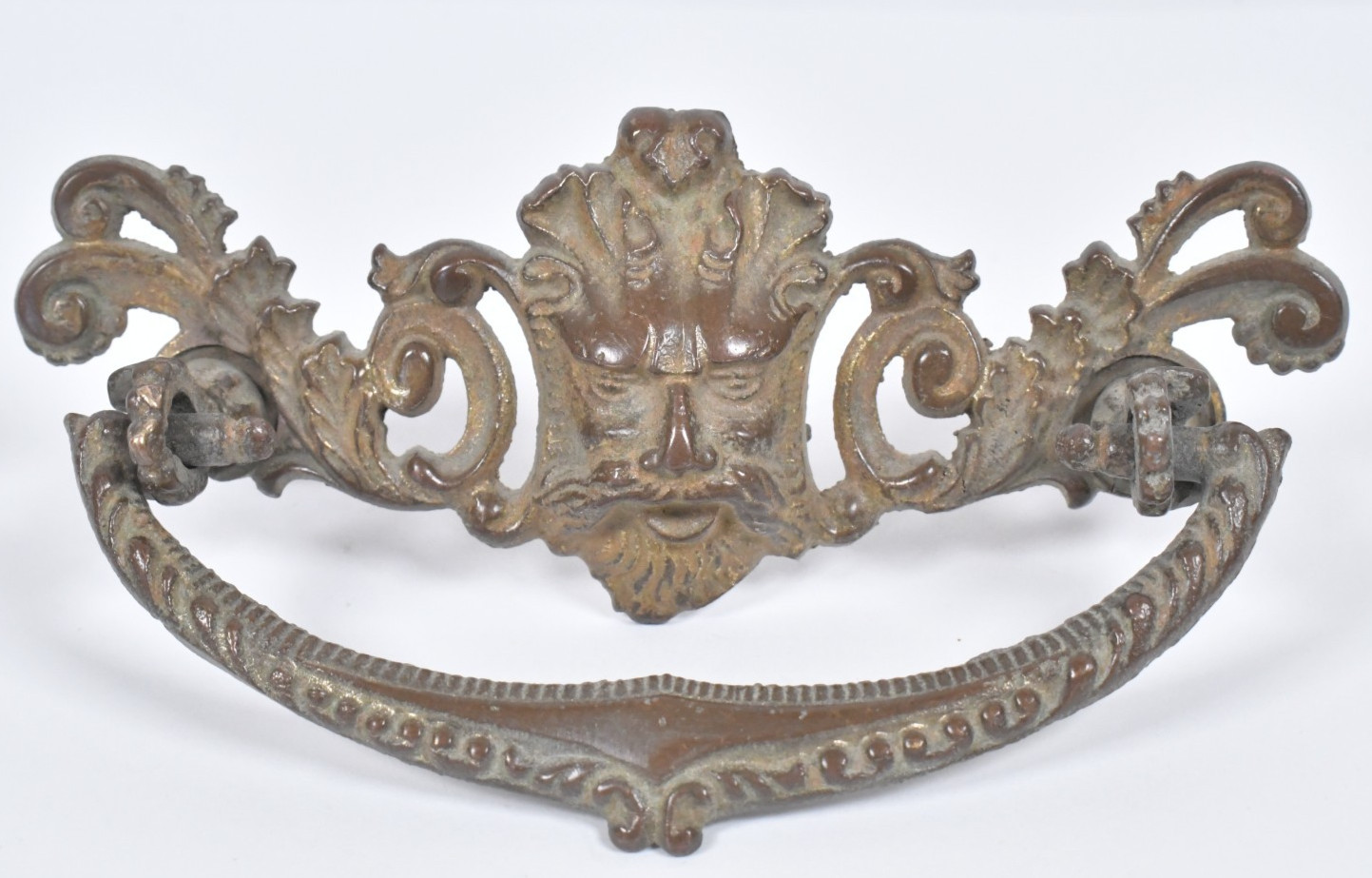 Antique Ornate Brass Drawer Handle Mythological Figure God Face Poseidon Neptune