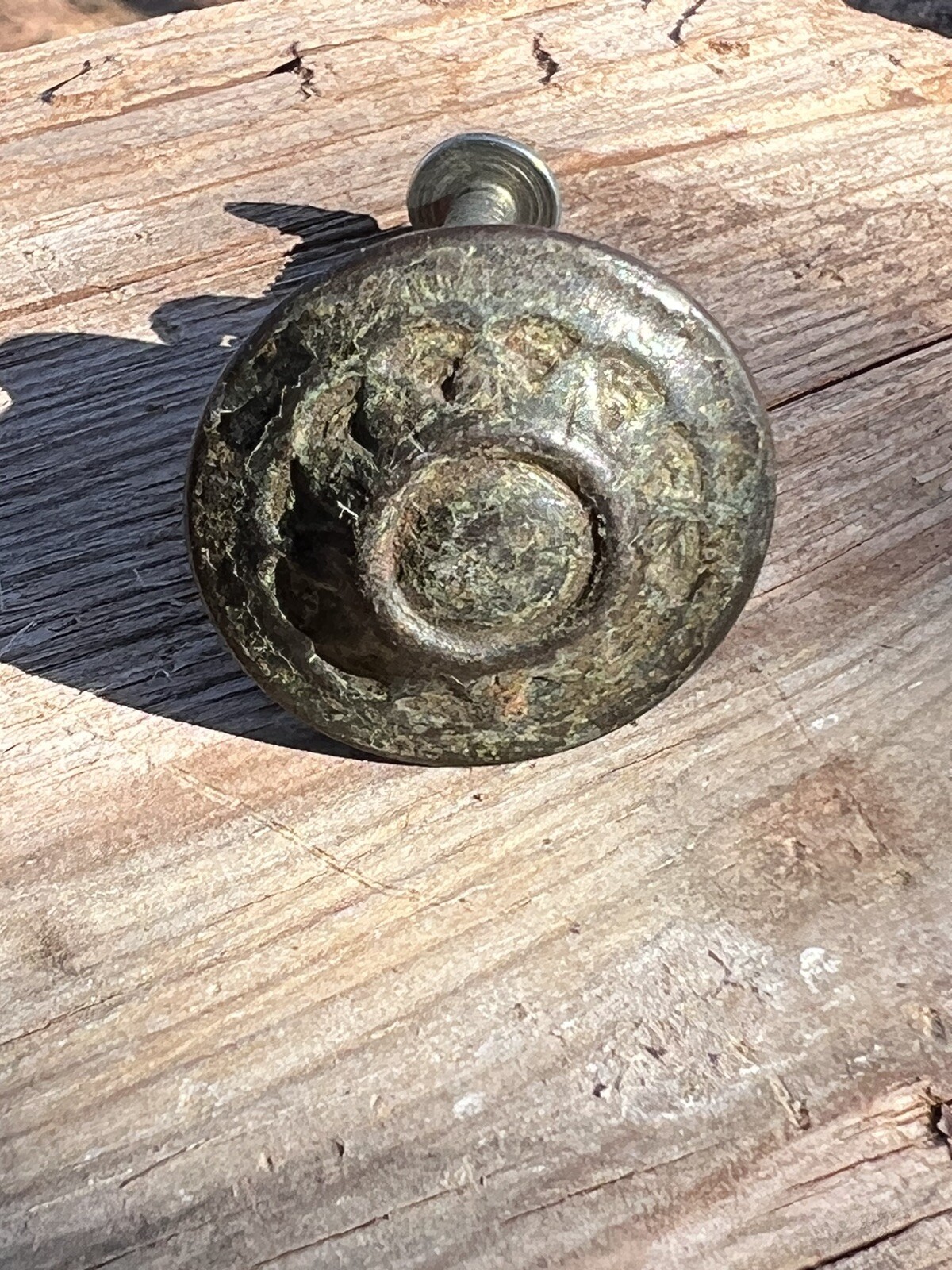 Antique Floral Brass Patina Round Drawer Pull 1”