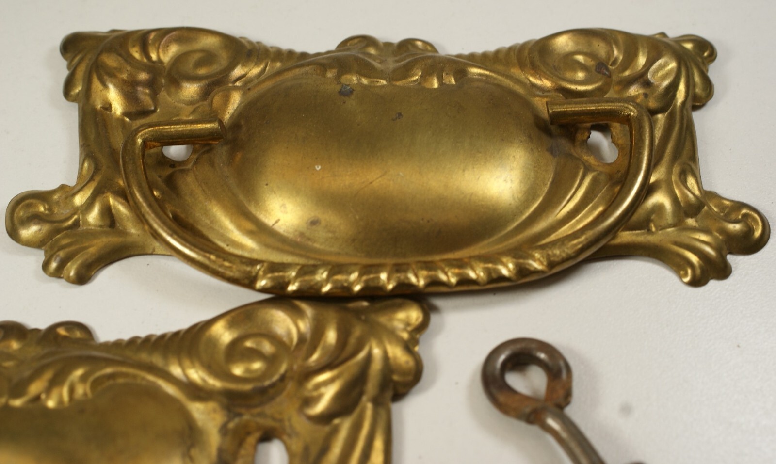 H98 -Pair of Antique, Dresser Drawer Handles, Backplate and Swing Only