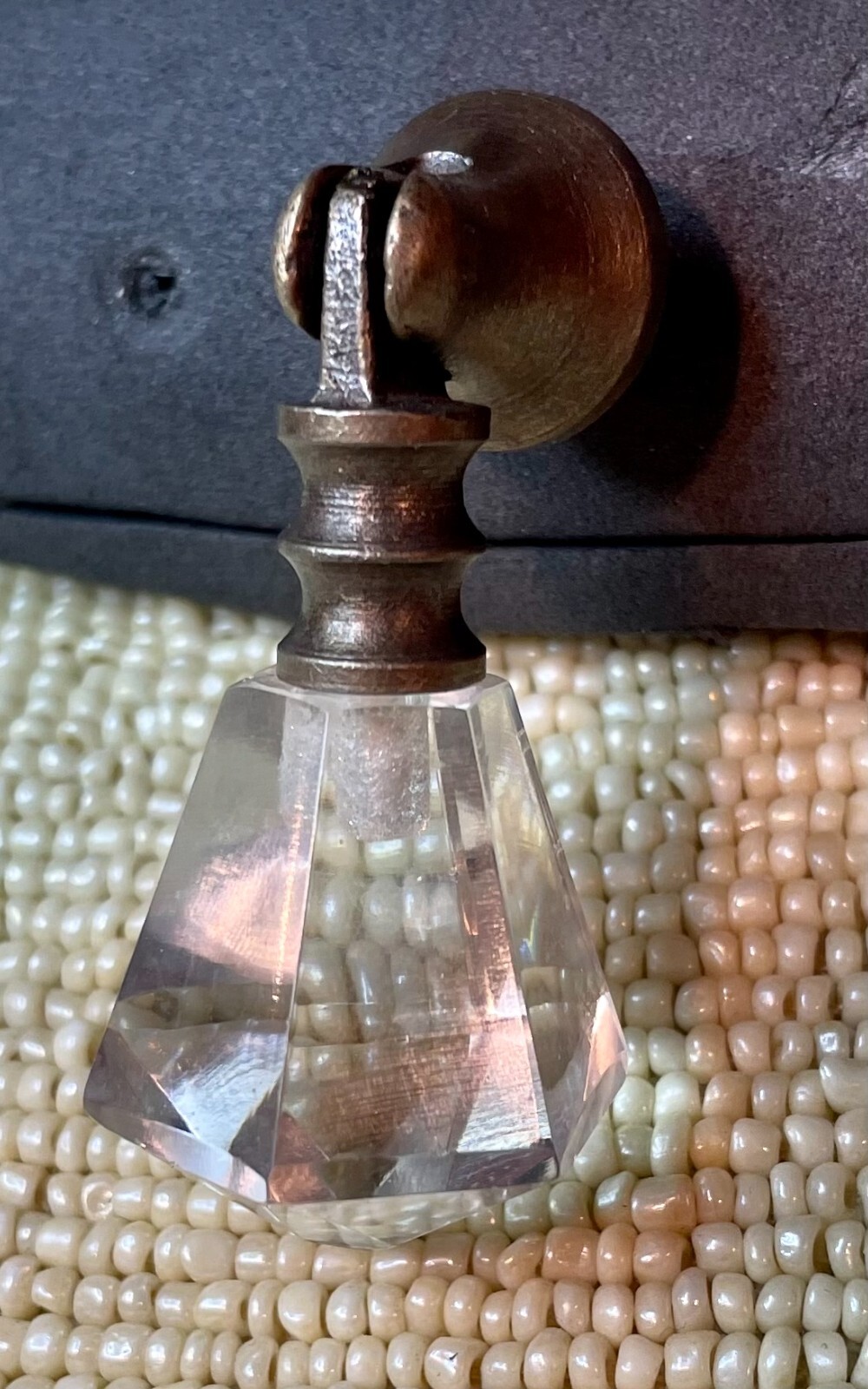 Victorian Teardrop Drawer Pull Handle Drop Knob Prism Glass Brass VTG Cabinet
