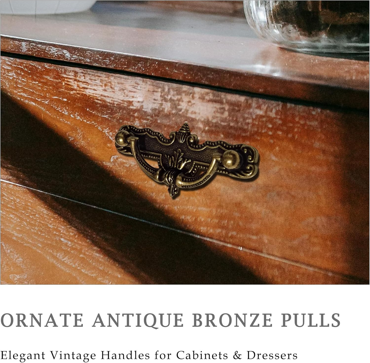 4 Pack Antique Bronze Drop Bail Drawer Pulls, Vintage Cabinet Handles with 2-…