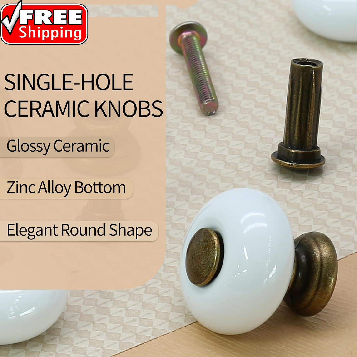 6Pcs White Ceramic Drawer Knobs, Vintage Dresser Knobs with Antique Bronze Point