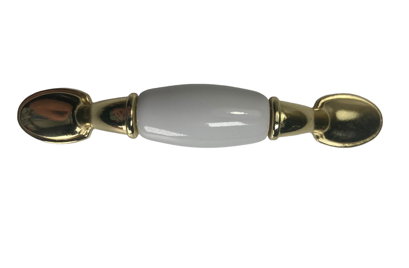 Vintage Brass Gold Tone White Porcelain Ceramic Drawer Handle Pull x8 Taiwan