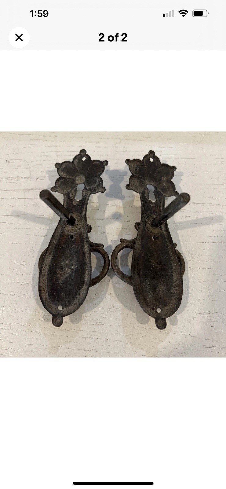 Antique Vintage Drop Ring Star Flower Drawer Pull Brass Lot of 2 Key Hole