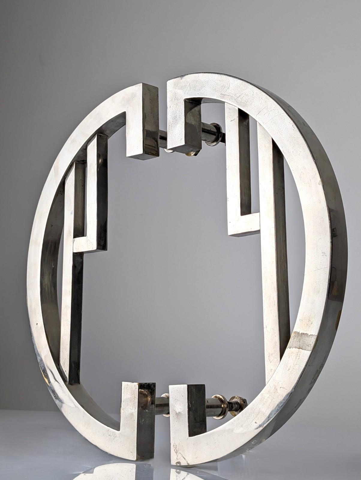 Pair of 1920s Chrome Metal Geometric Art Deco Handles