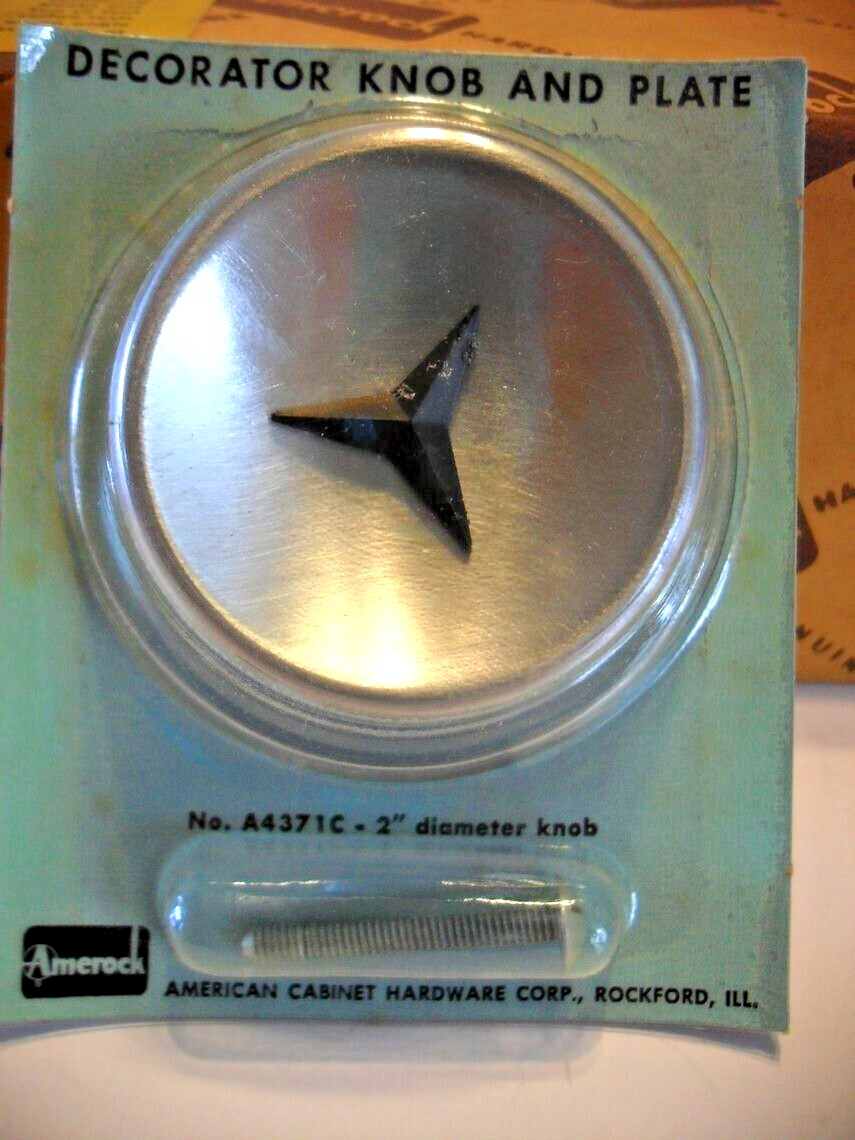 Vintage NOS 2″ Satin Chrome & Backplate Cabinet Knobs Black Mercedes Star