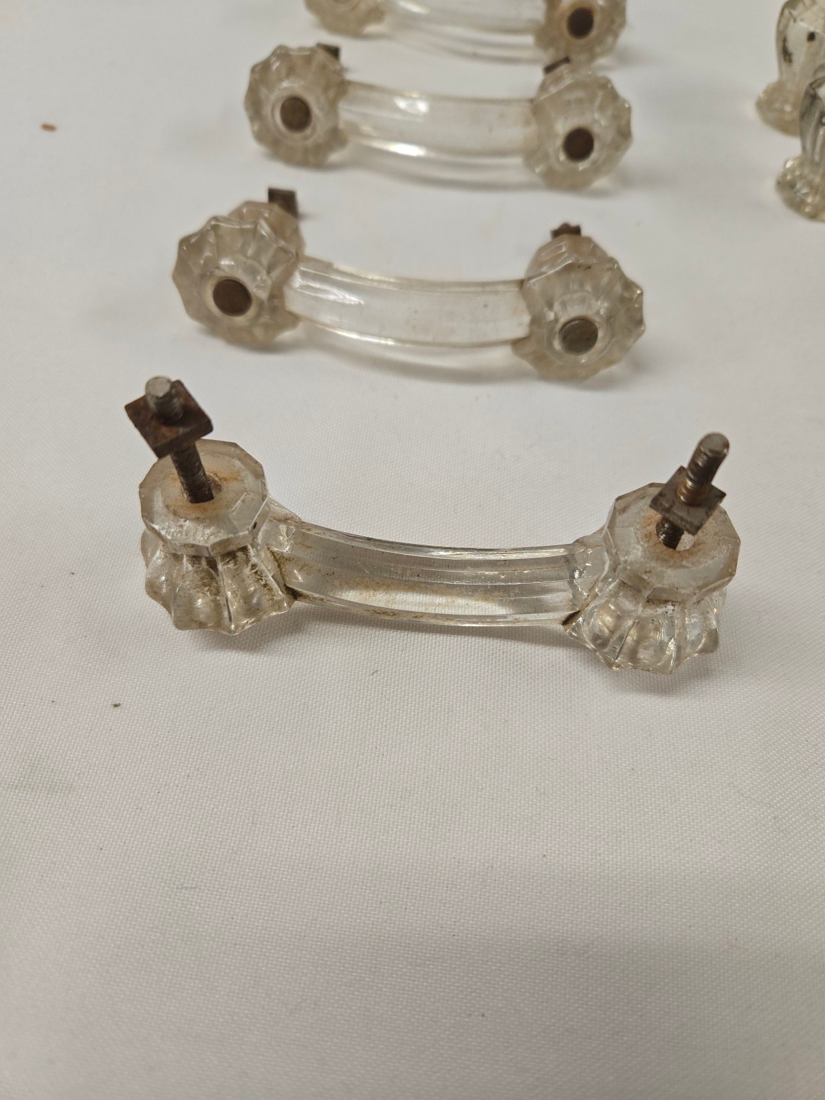 LOT of 11 Vintage Clear Glass Furniture HARDWARE Knobs Drawer Pulls 3” Center