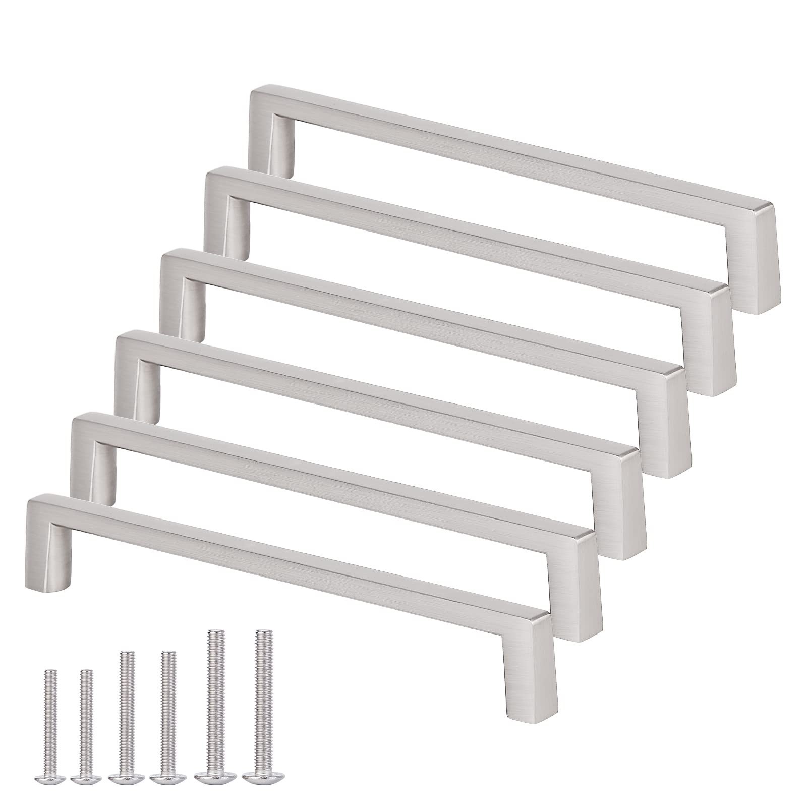 Solid Square Bar Cabinet Handle – Matte Brushed Nickel Furniture Pull 6 Inch-…