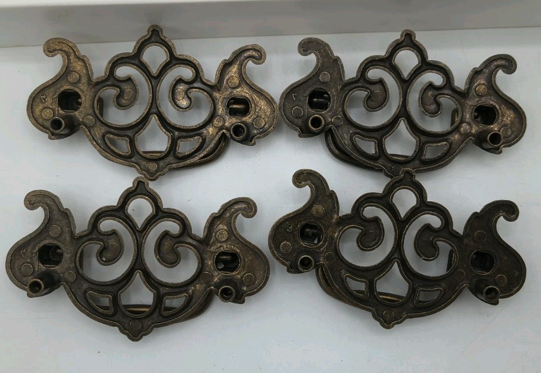 Mixed 9 Vintage Chippendale Drawer Pull Drop Bail Handle 2 Pair, 4 Same, Single