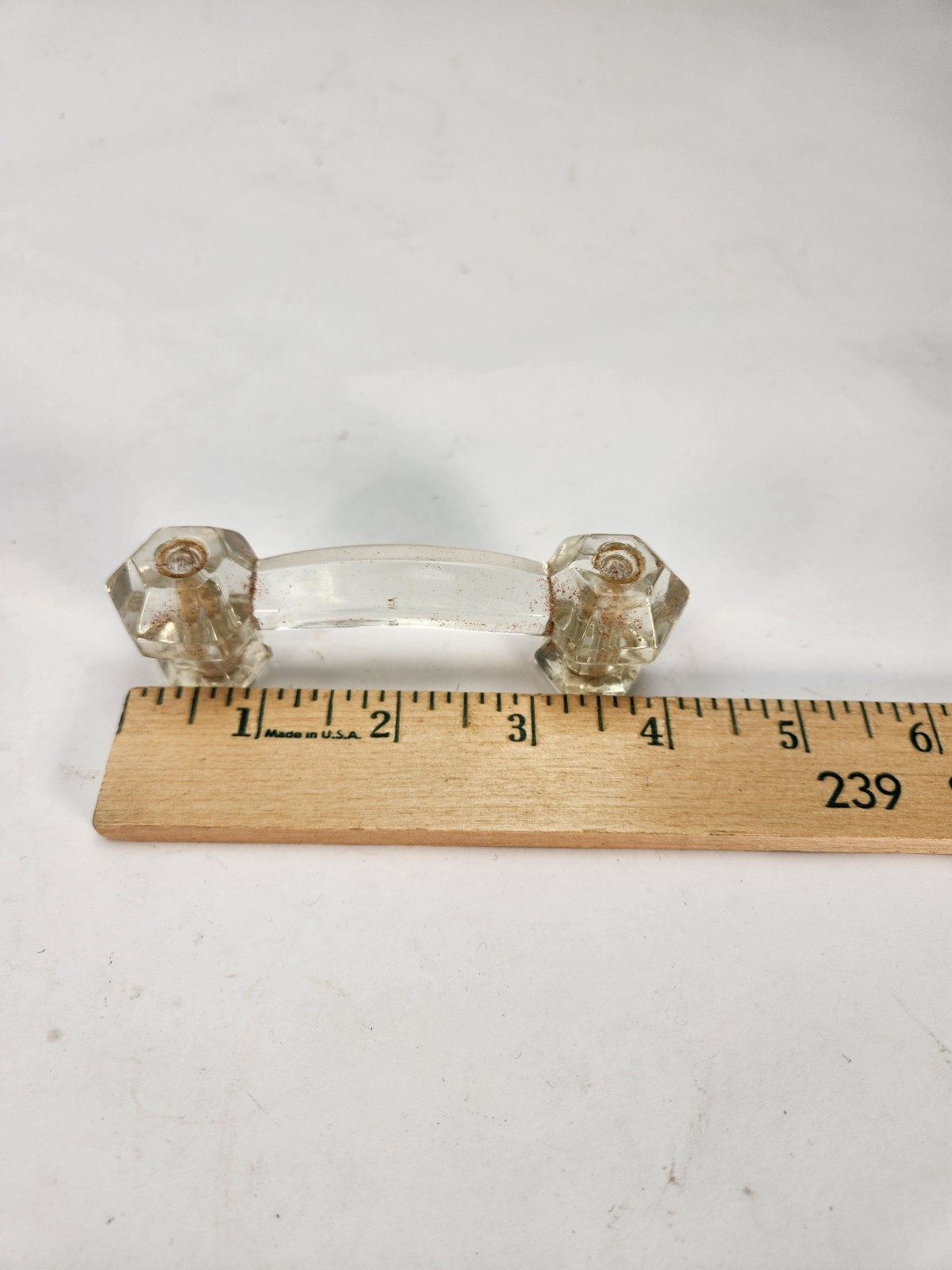 Antique Clear Glass Drawer Pull 3” OC Hexagon 6 Point Cabinet Knob 4.25”