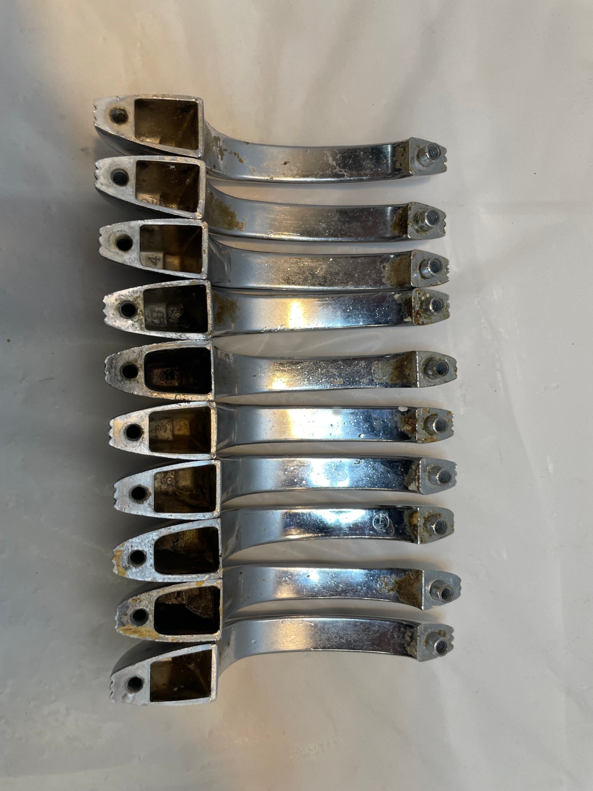 Vintage Chrome Drawer Pull Cabinet Door Handle Ribbed MCM Mid Century- Lot of 10