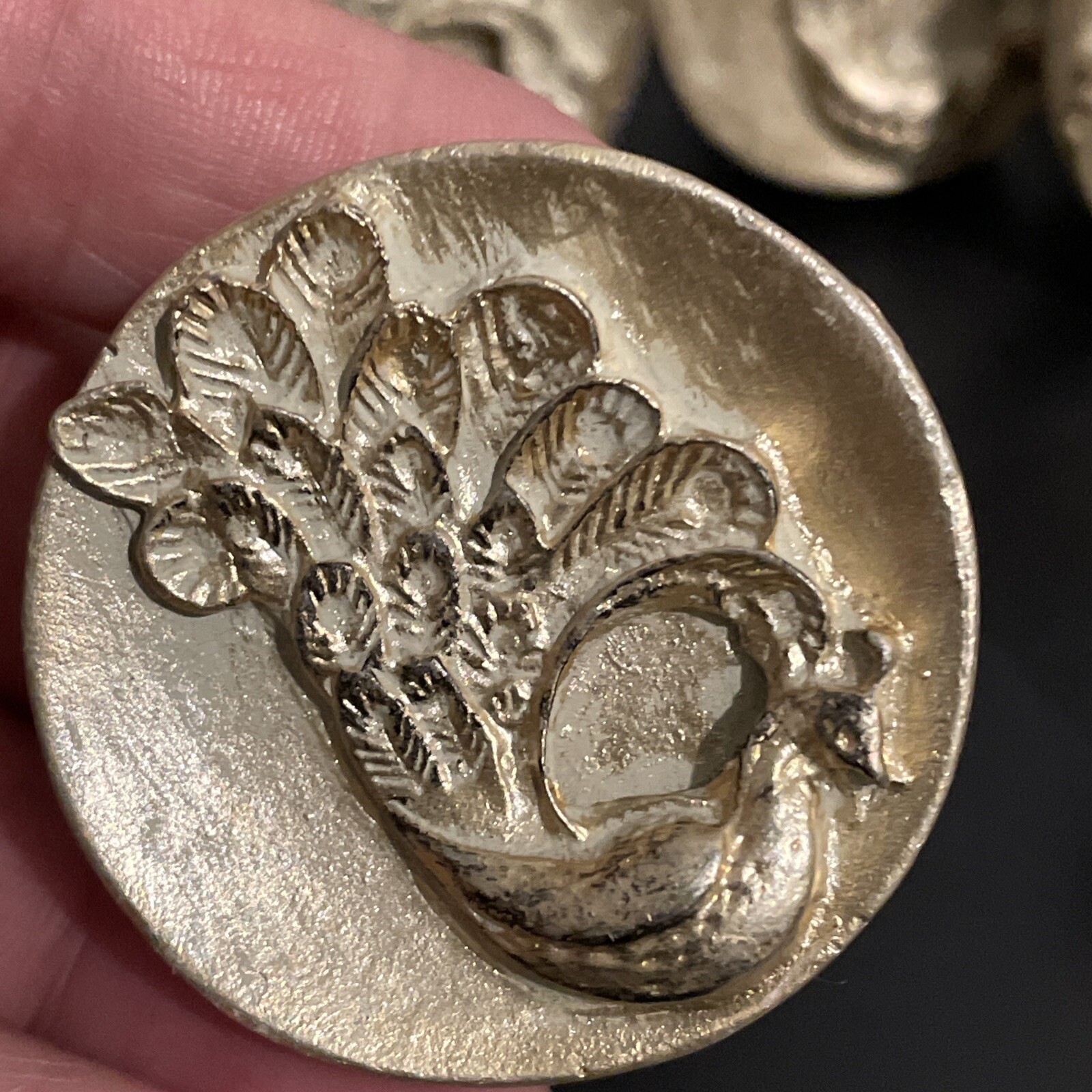 (6) Antique Wood Carved Peacock Knobs/Drawer Pulls/Hardware Gold Guild MCM
