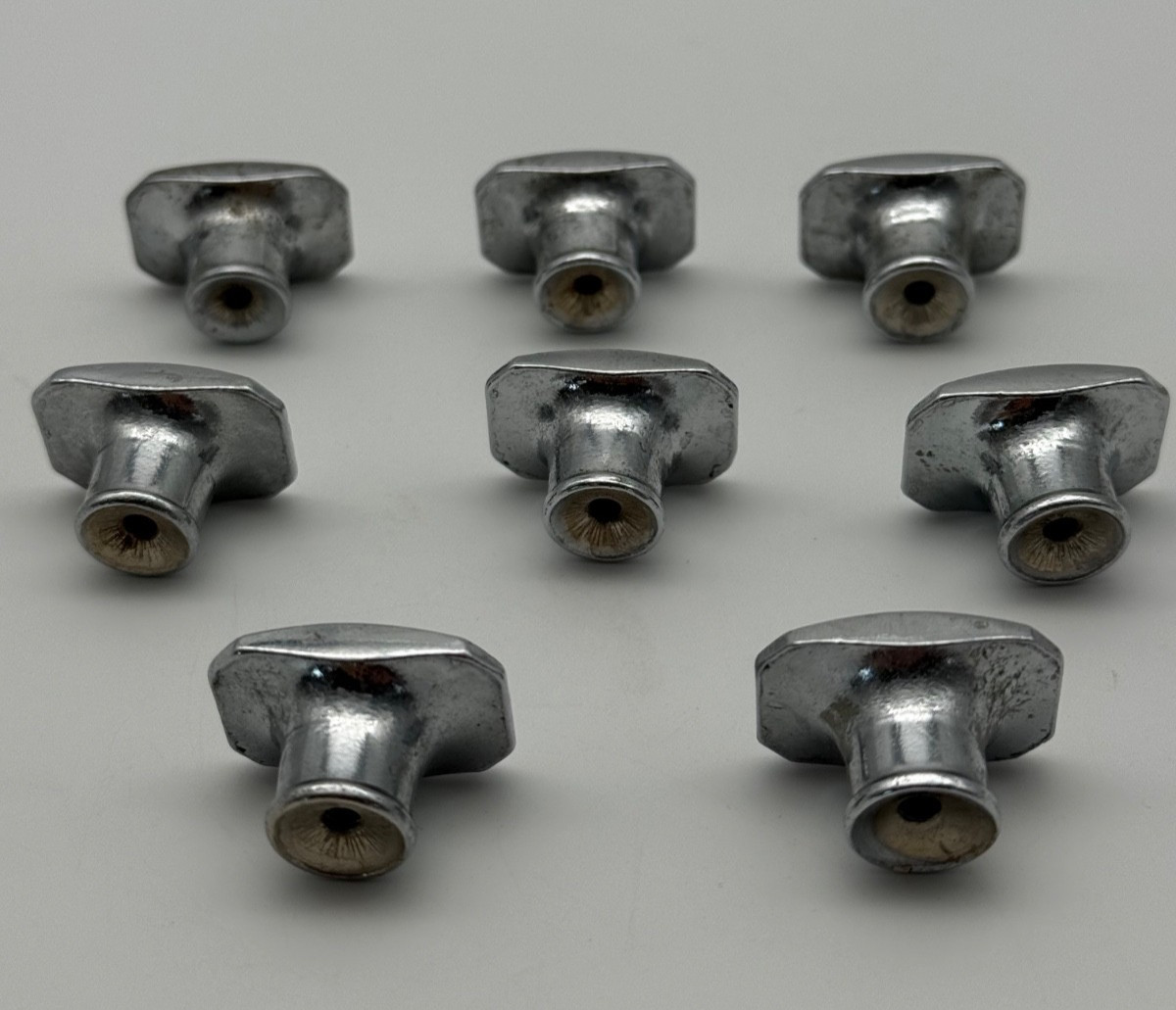 Set Lot 8 Vintage Amerock Chrome Cabinet Drawer Pull Knobs 1.25″ Red Stripe MCM
