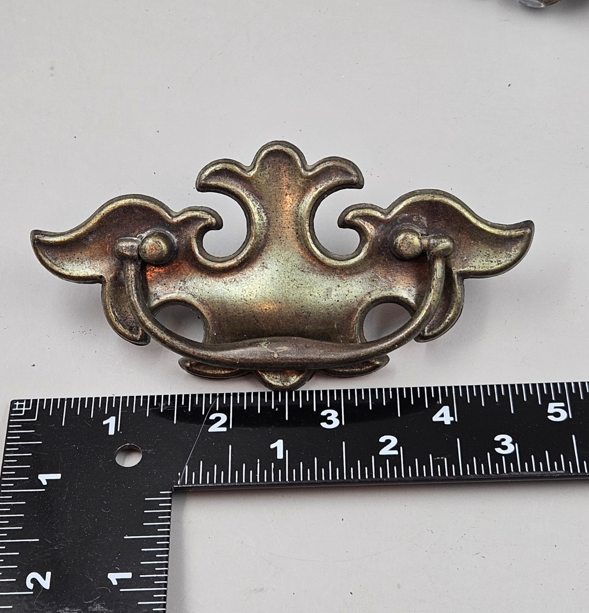 Vintage Cast Metal Bronze Tone 6 Chippendale Batwing Style Drop Bail Pull Handle