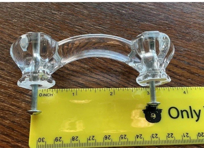 Hexagon Curved Clear Glass Drawer Handles Pulls 3” Centers Screws Set of 4 New