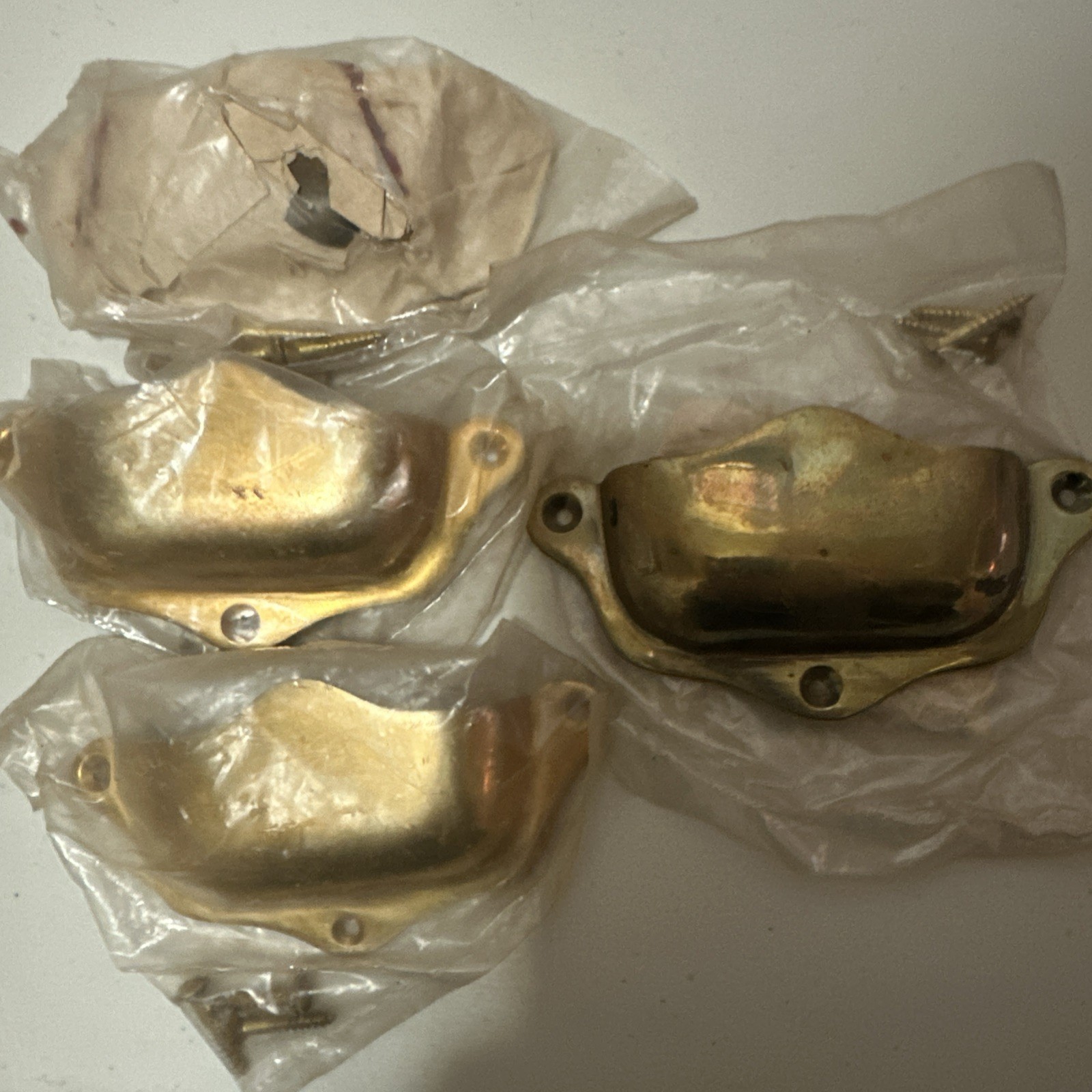 VTG 4- Hvy Brass Drawer Hardware Cup/Bin Pull 4” With Screws From India (A-1)