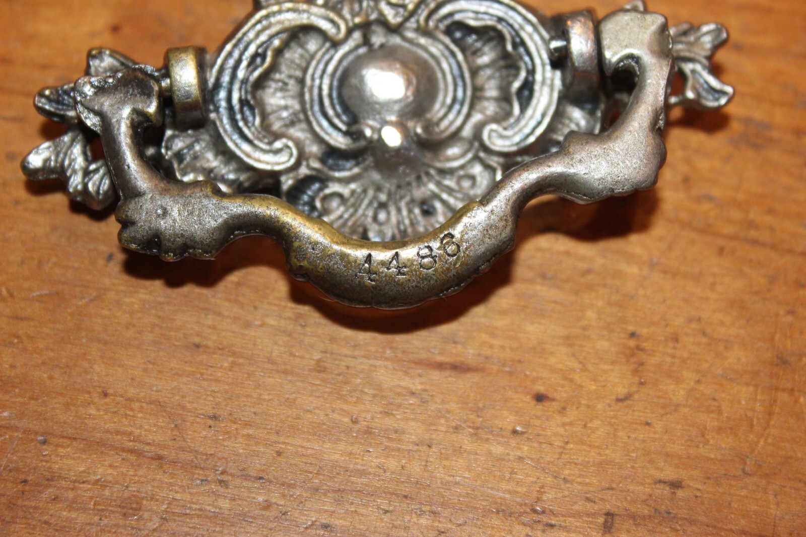 Antique Vintage Ornate Heavy Solid Nickel on Bronze Drop Bail Drawer Pull K-33