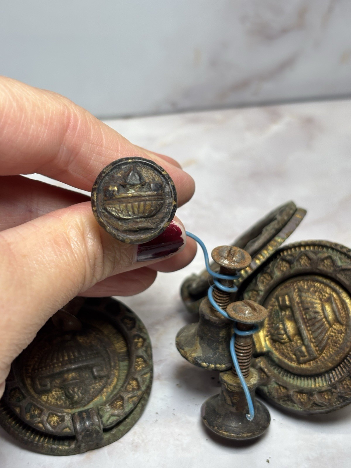 Antique Drawer Pulls Hardware Ornate Round Deco Ring Pulls Set Of 4