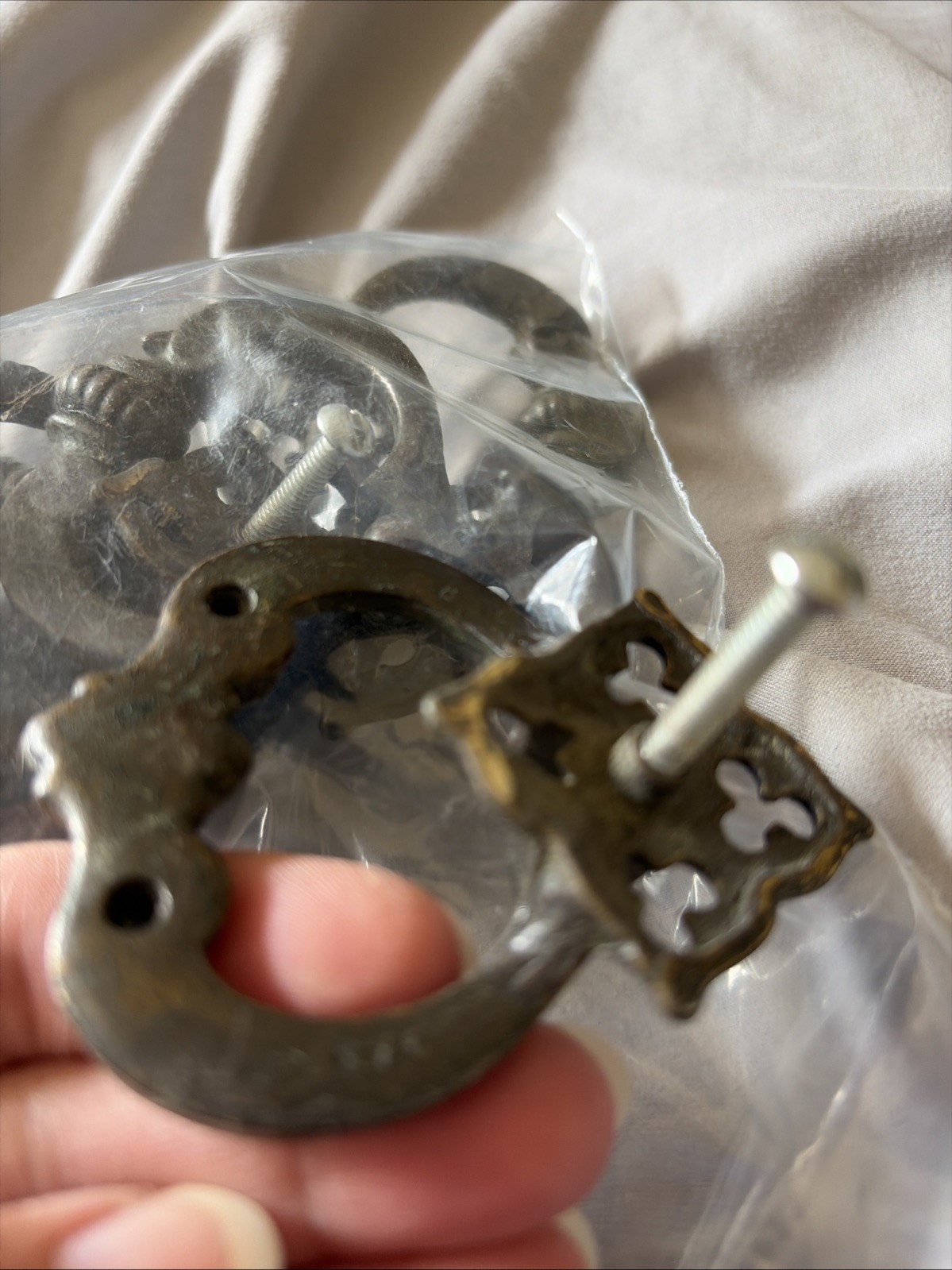 Antique/Vintage Metal Furniture Drawer Pulls Lot of 8 With Metal Plates, Screws