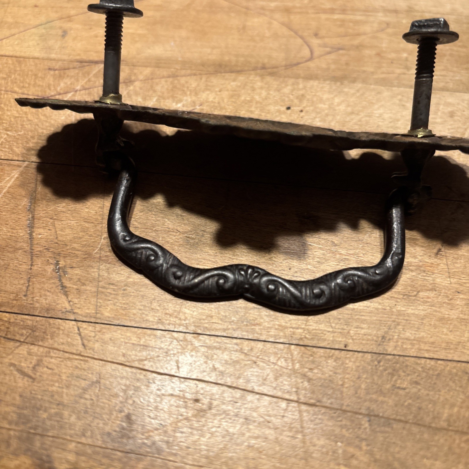 ANTIQUE Pair Of Brass Pressed Drawer Pulls Iron Bail 3” On Center