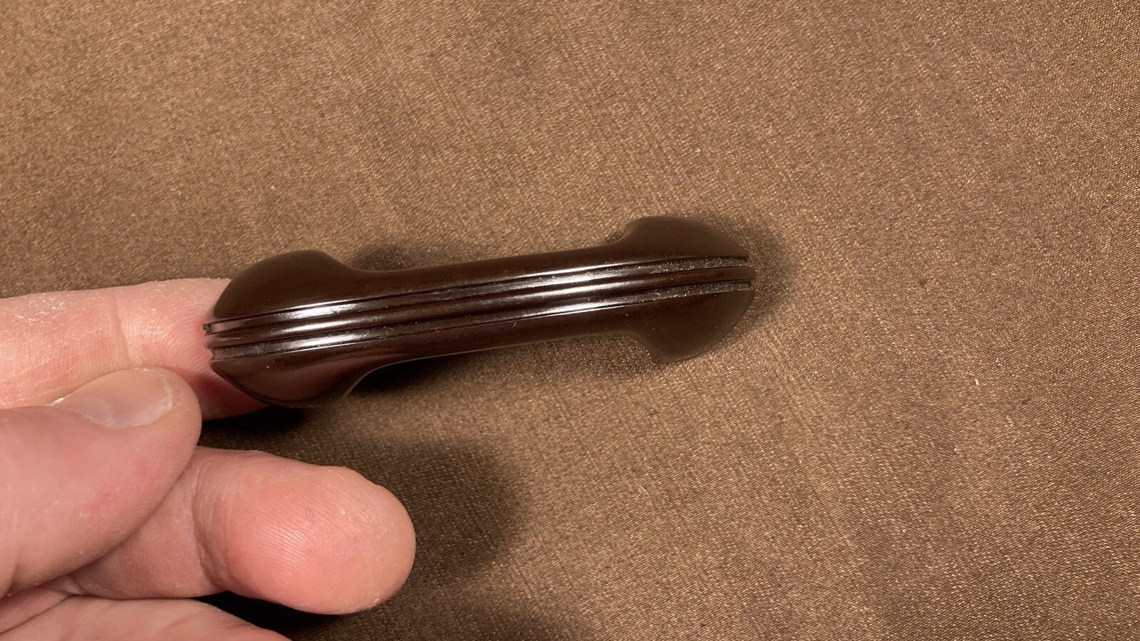 Vintage Small Bakelite Dark Brown Door Drawer Pull Handle Ribbed Arch Art Deco