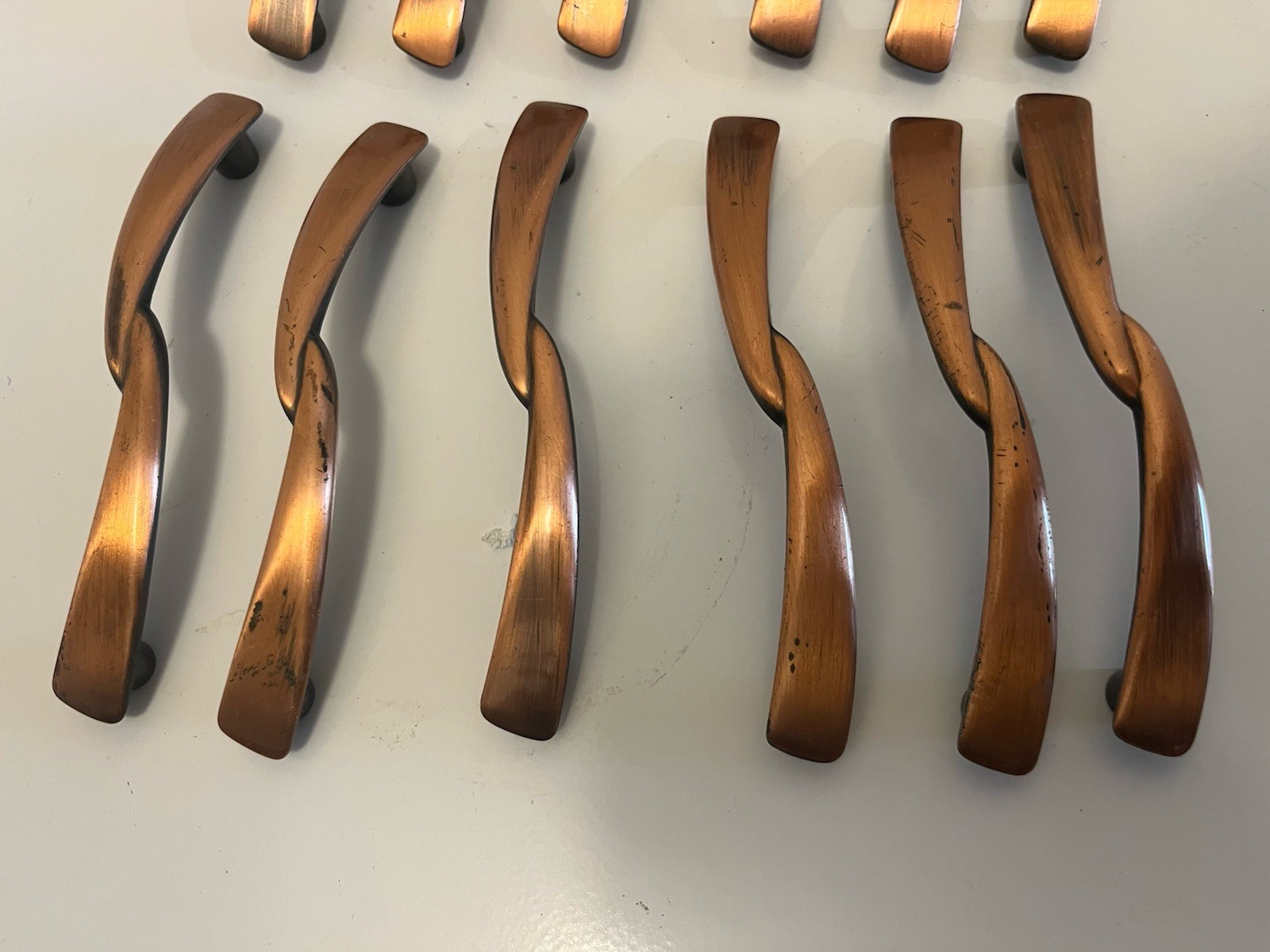 12 Vtg Copper Drawer Pull Cabinet Door Handle Bow Tie Amerock T-444 With Screws