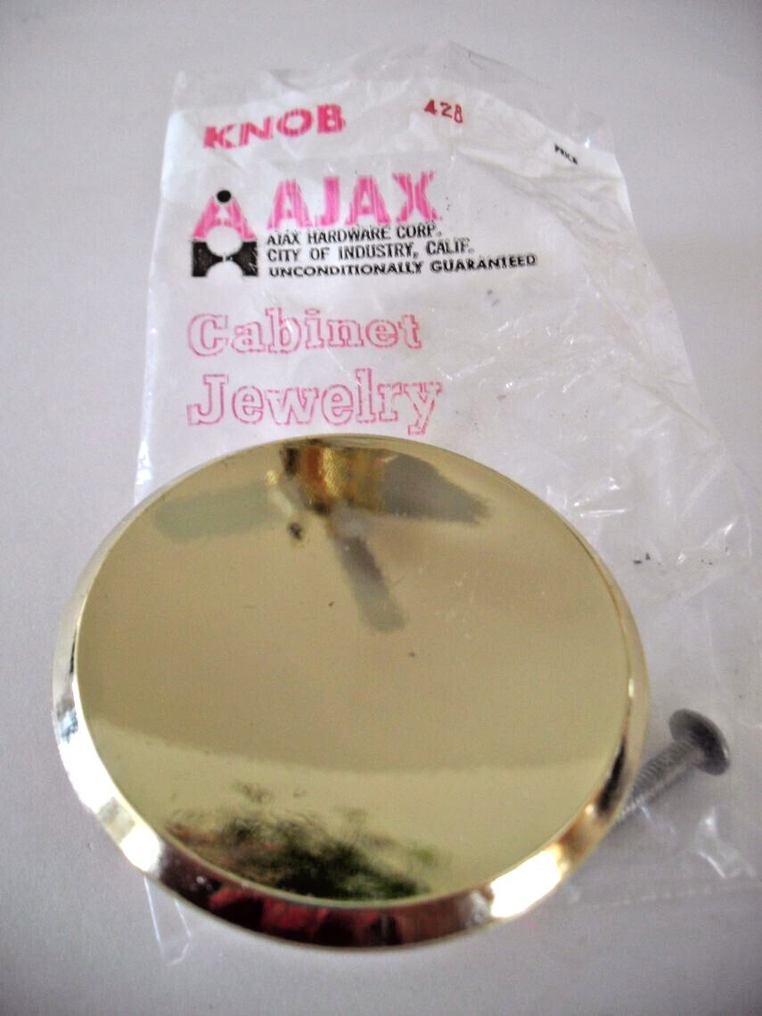 Vintage Nos 2-3/8″ Brass Drawer Knobs Concave Face Cabinet Door Pull Ajax