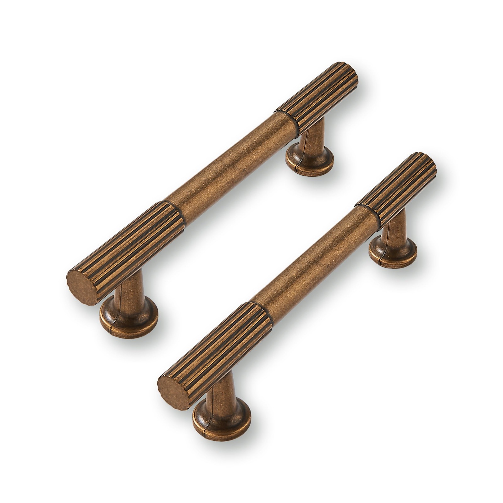 Cabdm 10Pack 3.5Inch Solid Kitchen Cabinet Handles Antique Brass Cabinet Pulls