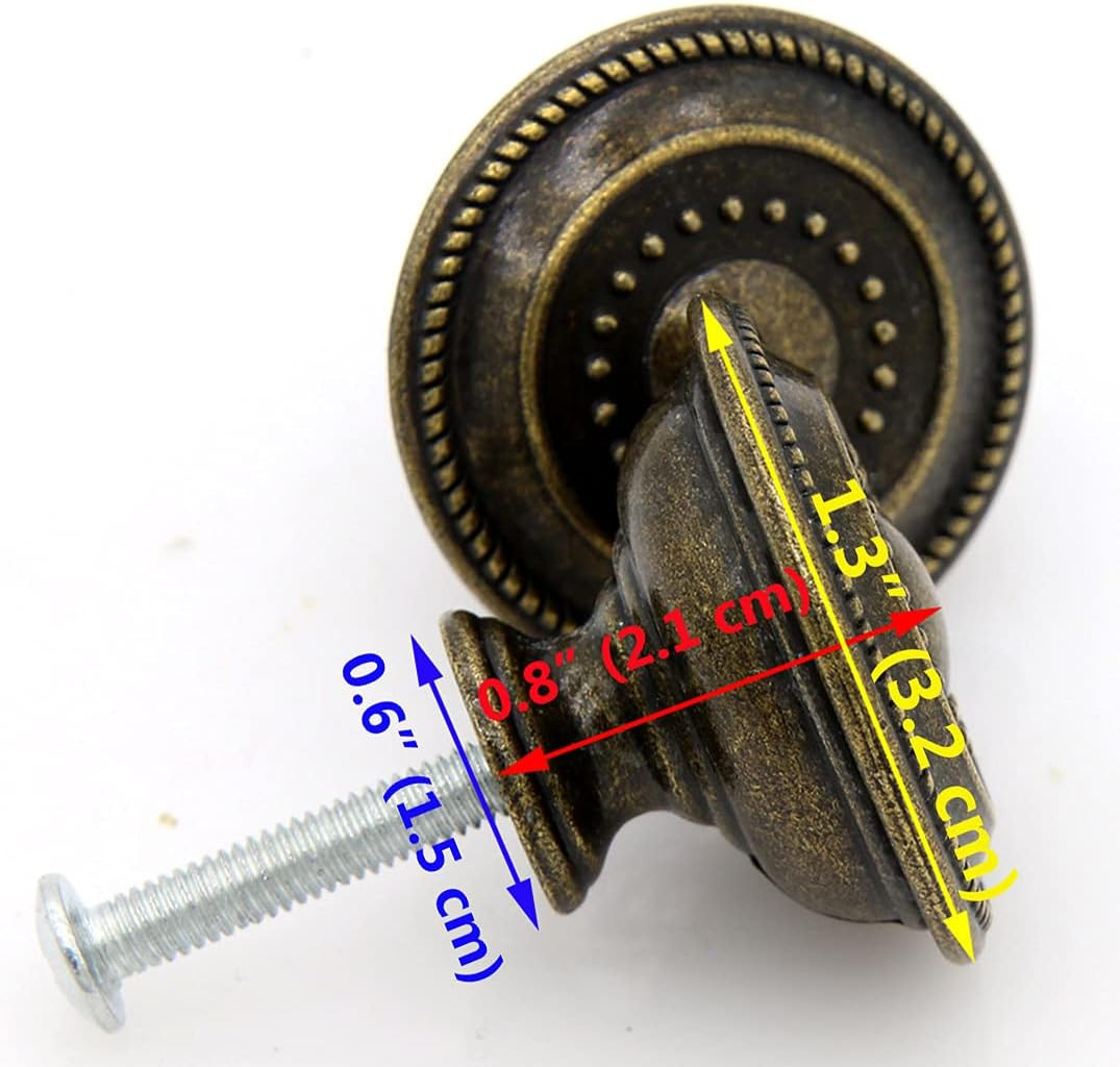 6 Pcs Vintage Antique Brass Knobs Handles – Cabinet Drawer Knob Pulls with Embos